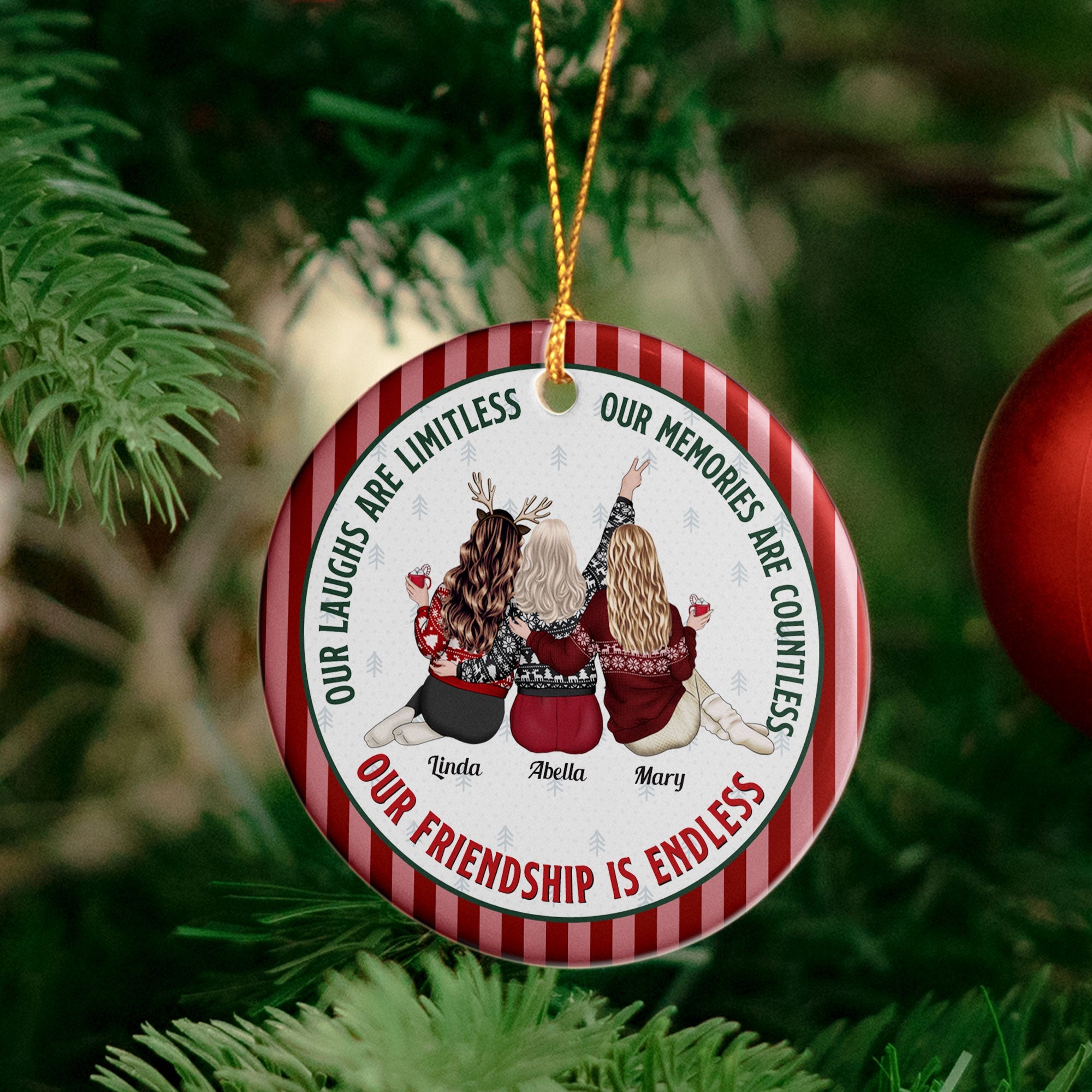 Our Friendship Is Endless Striped Pattern Christmas Gifts For Friends - Personalized Ornament