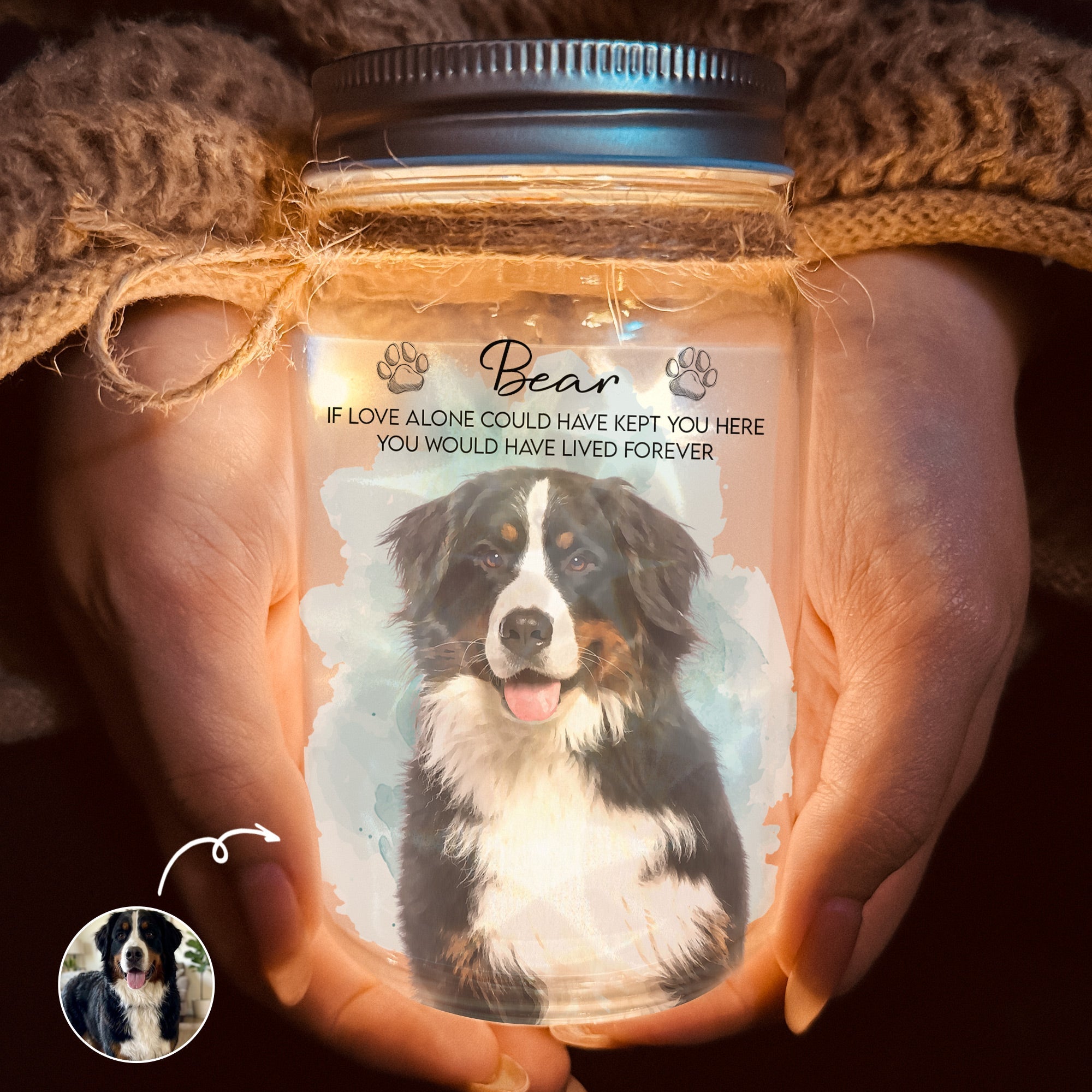 Pet Loss Watercolor Memorial Gifts - Personalized Mason Jar Light