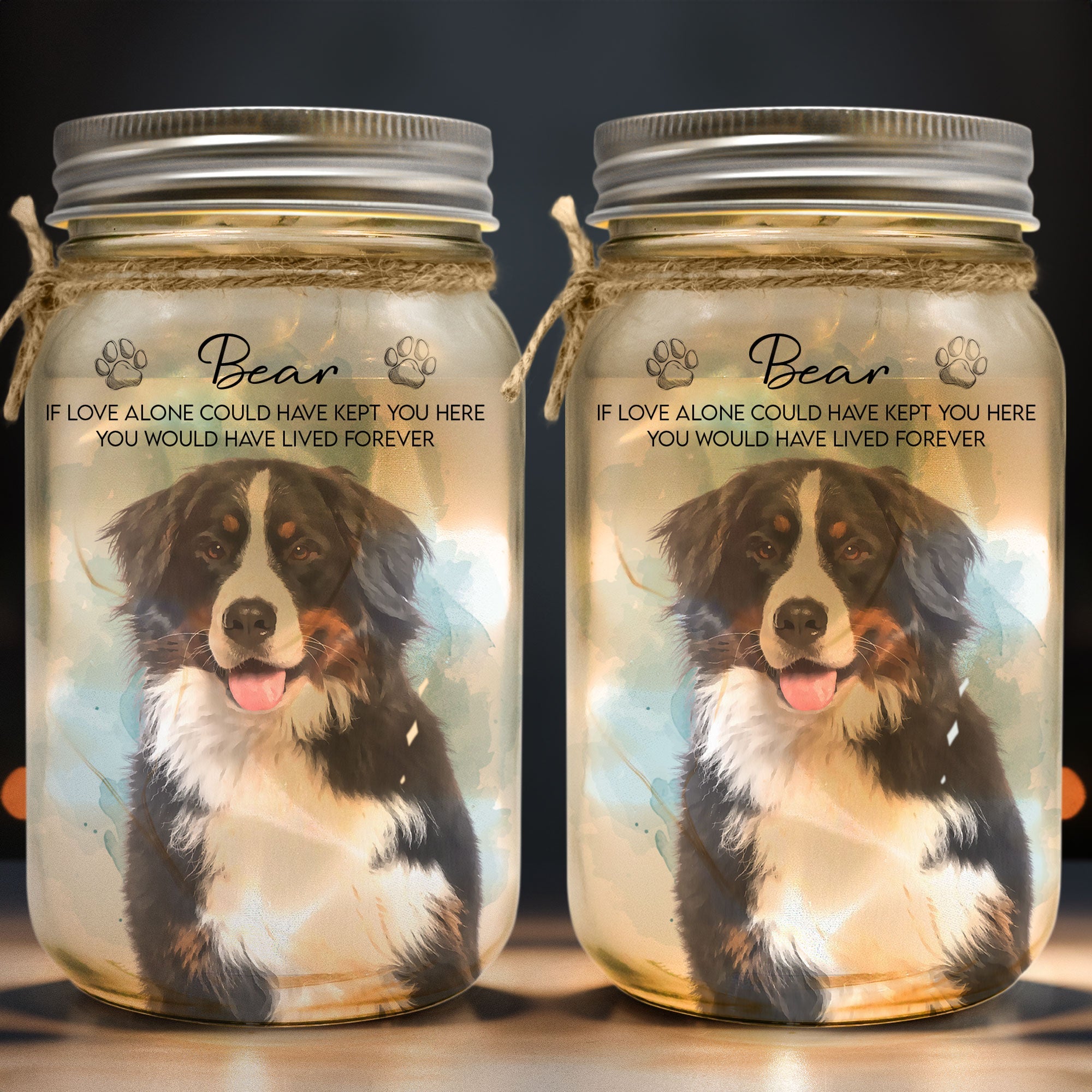Pet Loss Watercolor Memorial Gifts - Personalized Mason Jar Light