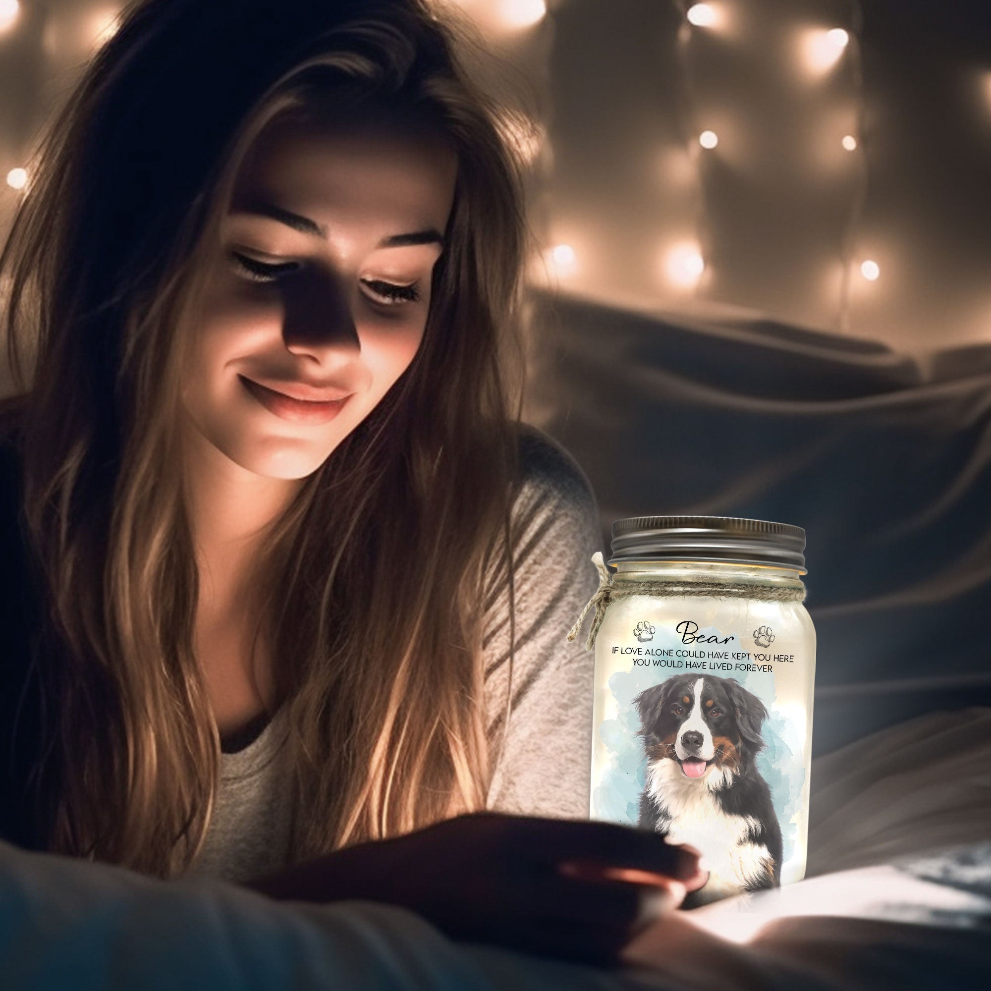 Pet Loss Watercolor Memorial Gifts - Personalized Mason Jar Light