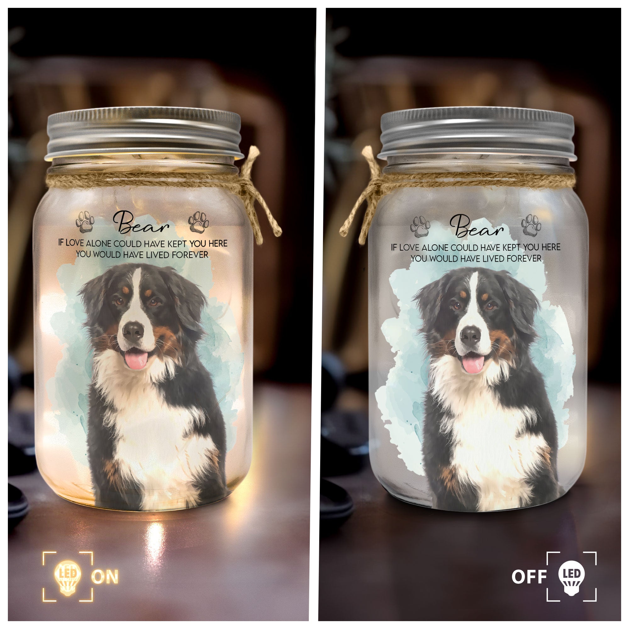 Pet Loss Watercolor Memorial Gifts - Personalized Mason Jar Light