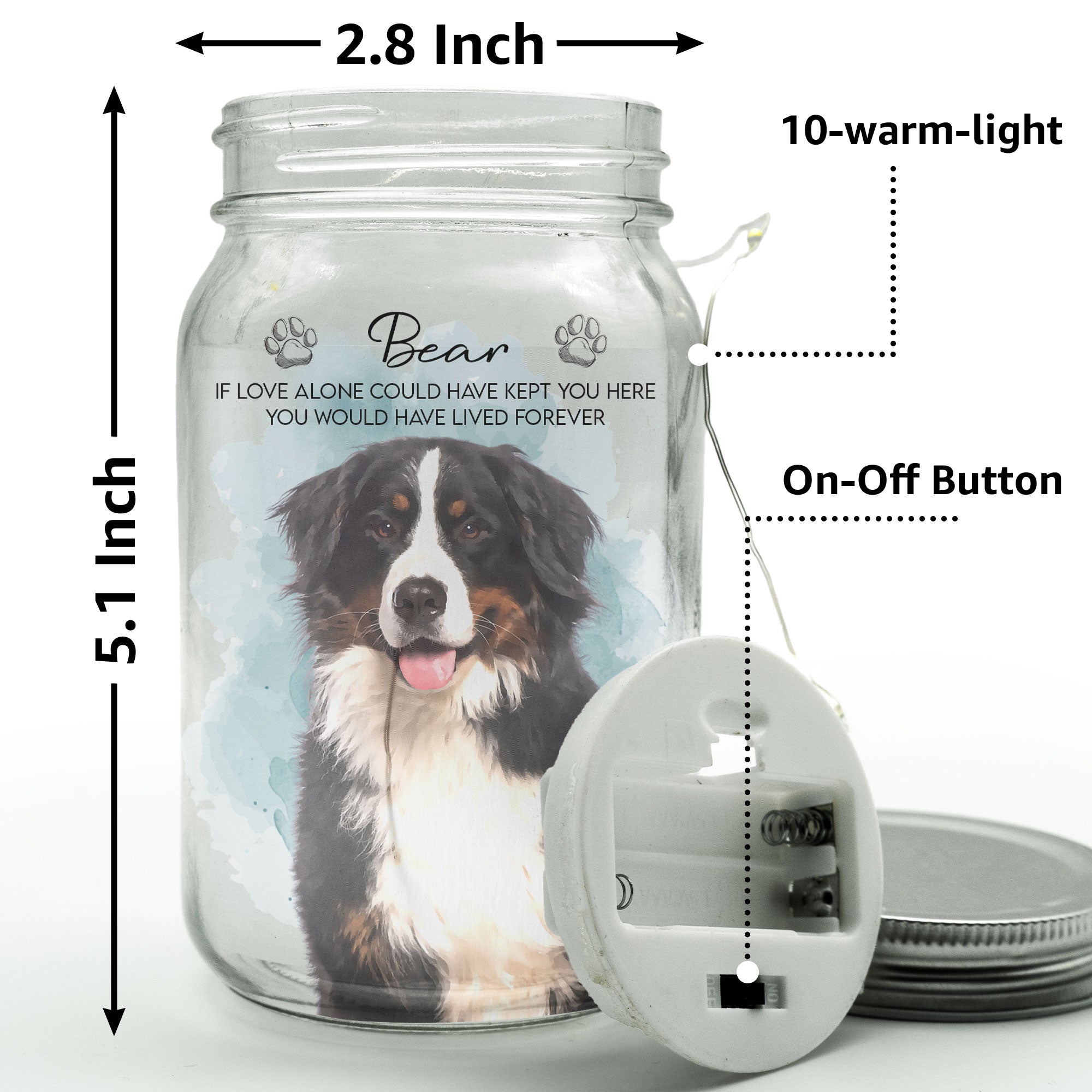 Pet Loss Watercolor Memorial Gifts - Personalized Mason Jar Light