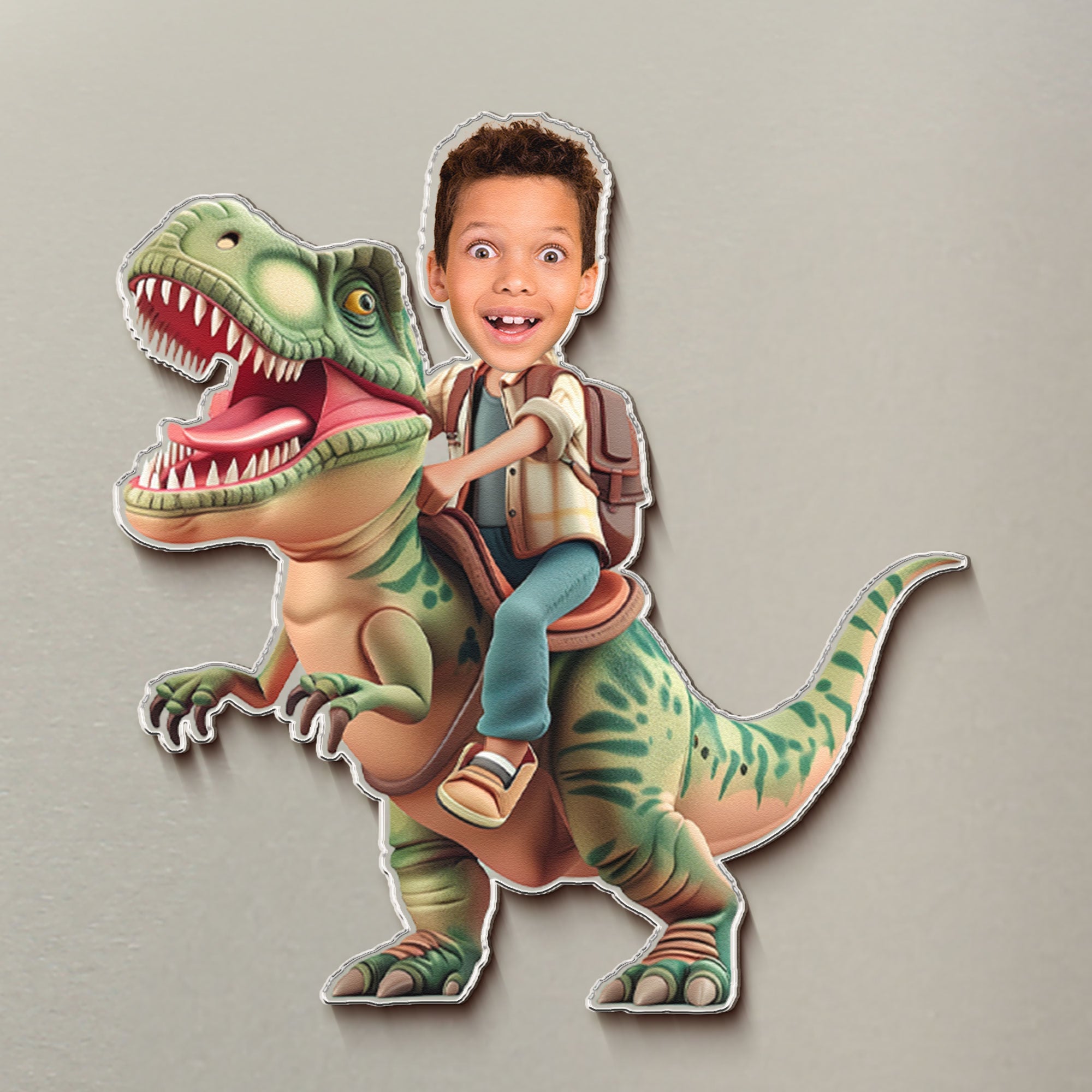 Riding Dinosaur - Gifts For Son, Grandson, Little Boys - Personalized Magnet