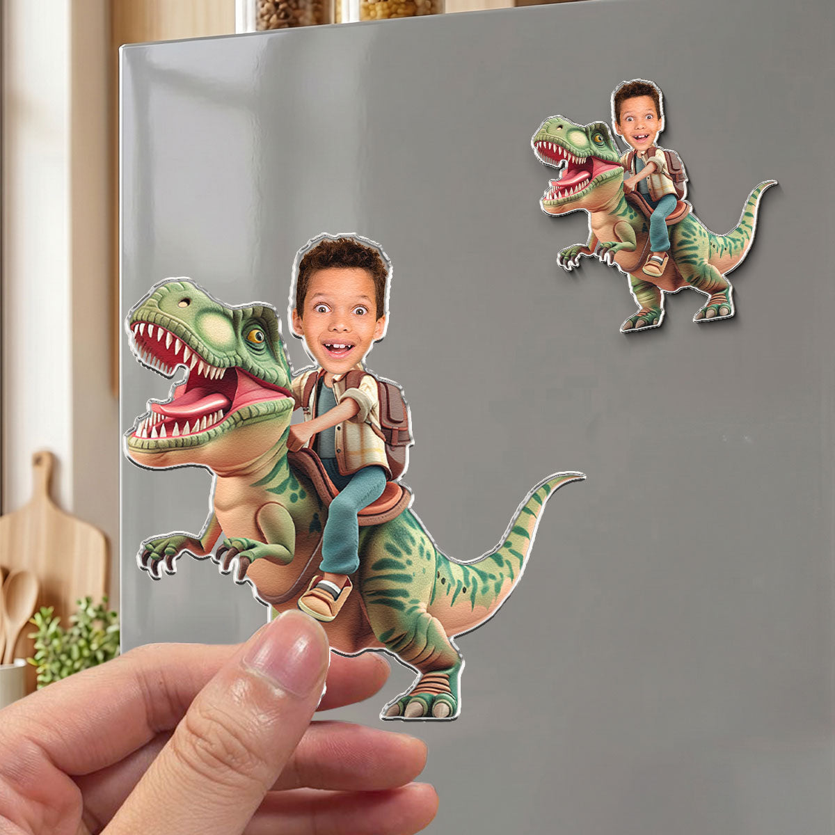 Riding Dinosaur - Gifts For Son, Grandson, Little Boys - Personalized Magnet