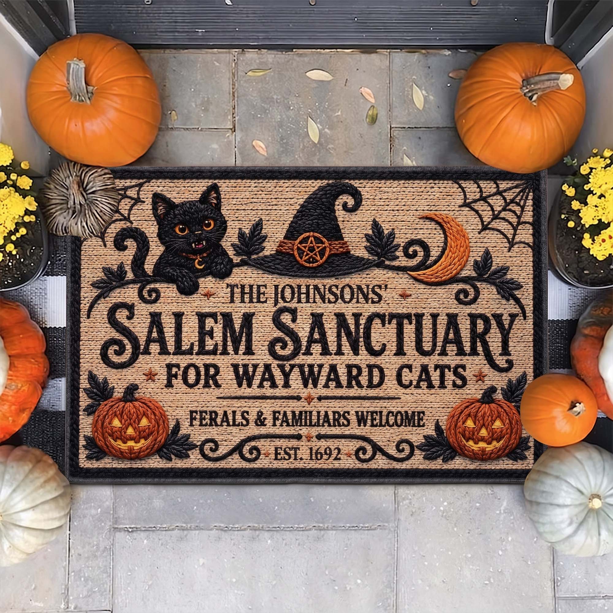 Salem Sanctuary For Wayward Cats Ferals And Familiars Welcome - Personalized Doormat