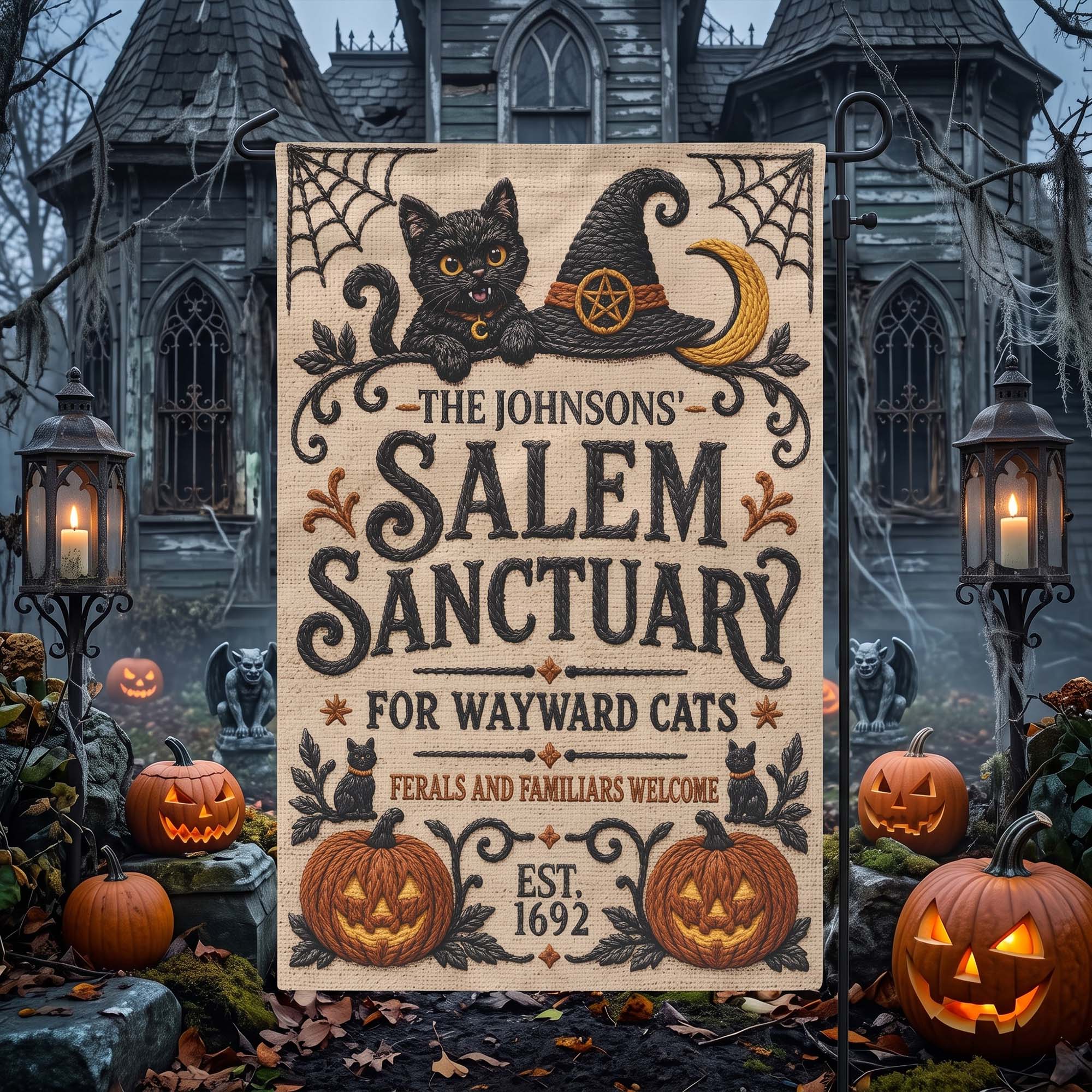 Salem Sanctuary For Wayward Cats Ferals And Familiars Welcome - Personalized Flag