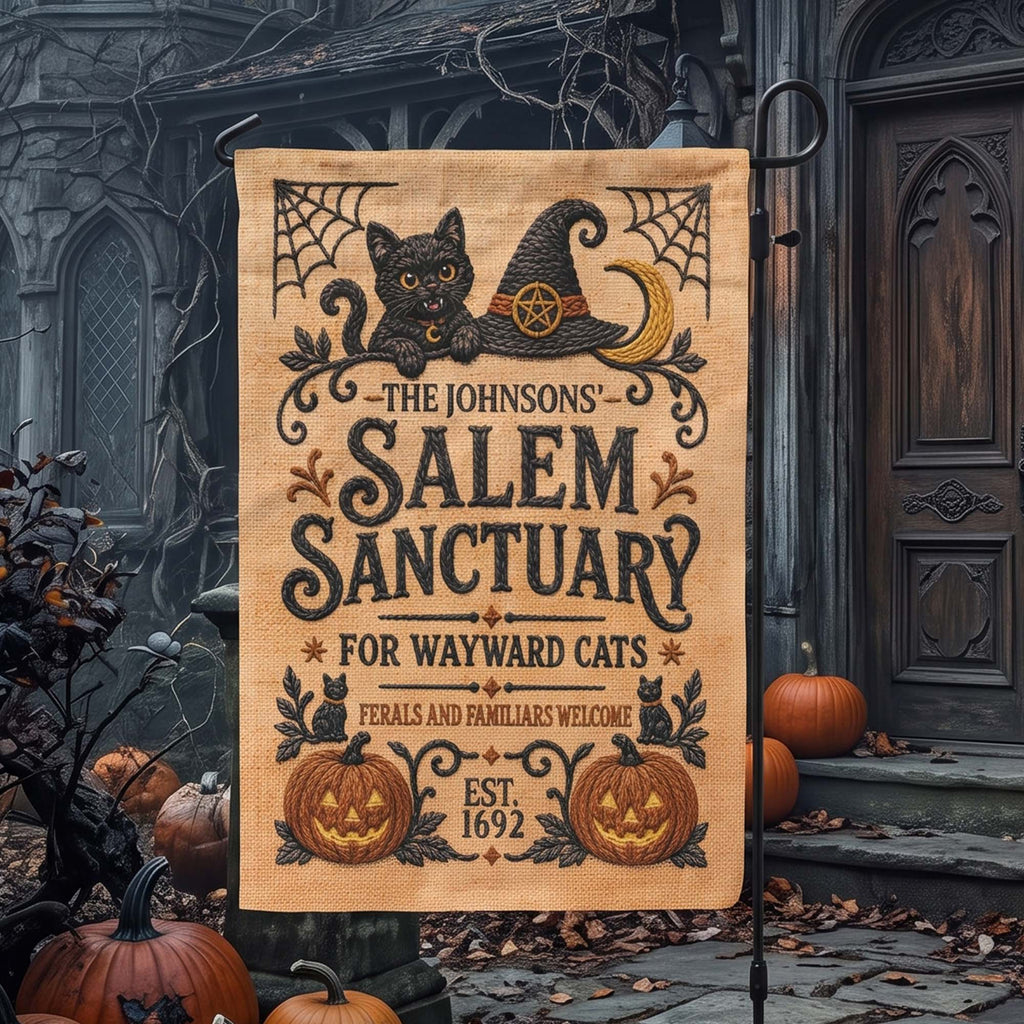 Salem Sanctuary For Wayward Cats Ferals And Familiars Welcome - Personalized Flag