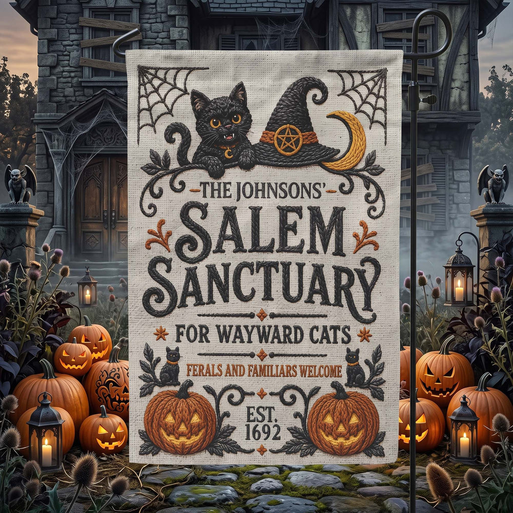 Salem Sanctuary For Wayward Cats Ferals And Familiars Welcome - Personalized Flag