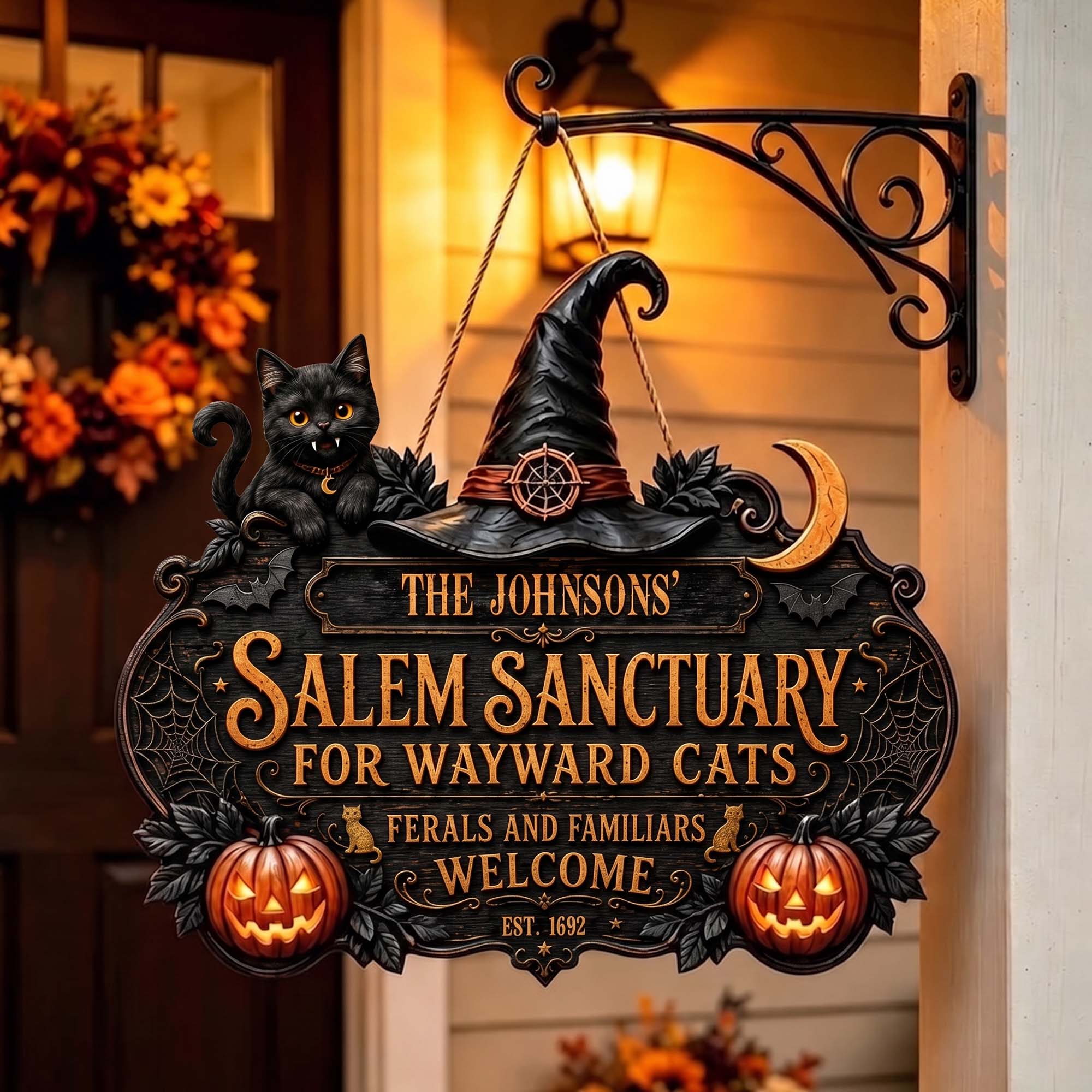 Salem Sanctuary For Wayward Cats Ferals And Familiars Welcome - Personalized Wood Sign