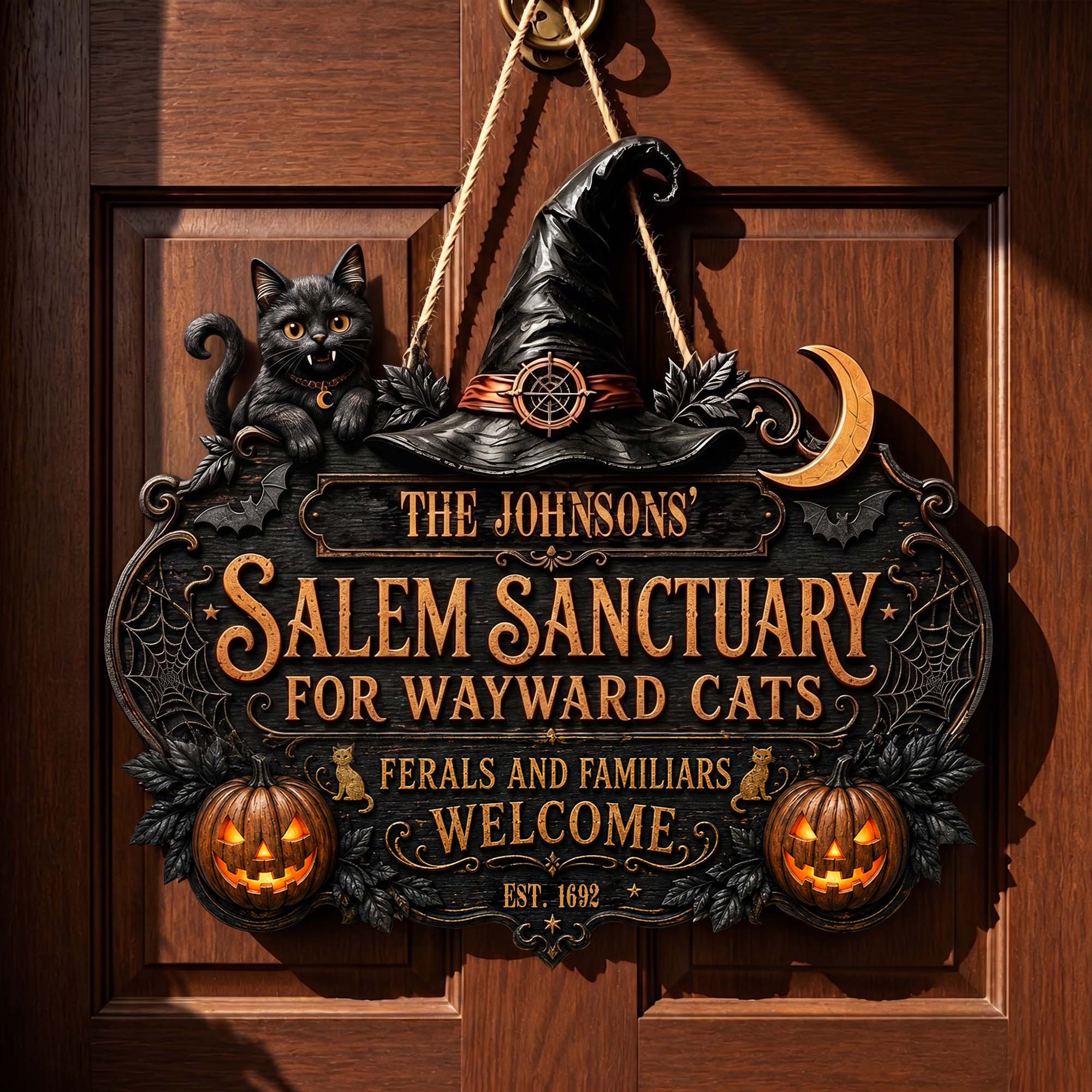 Salem Sanctuary For Wayward Cats Ferals And Familiars Welcome - Personalized Wood Sign