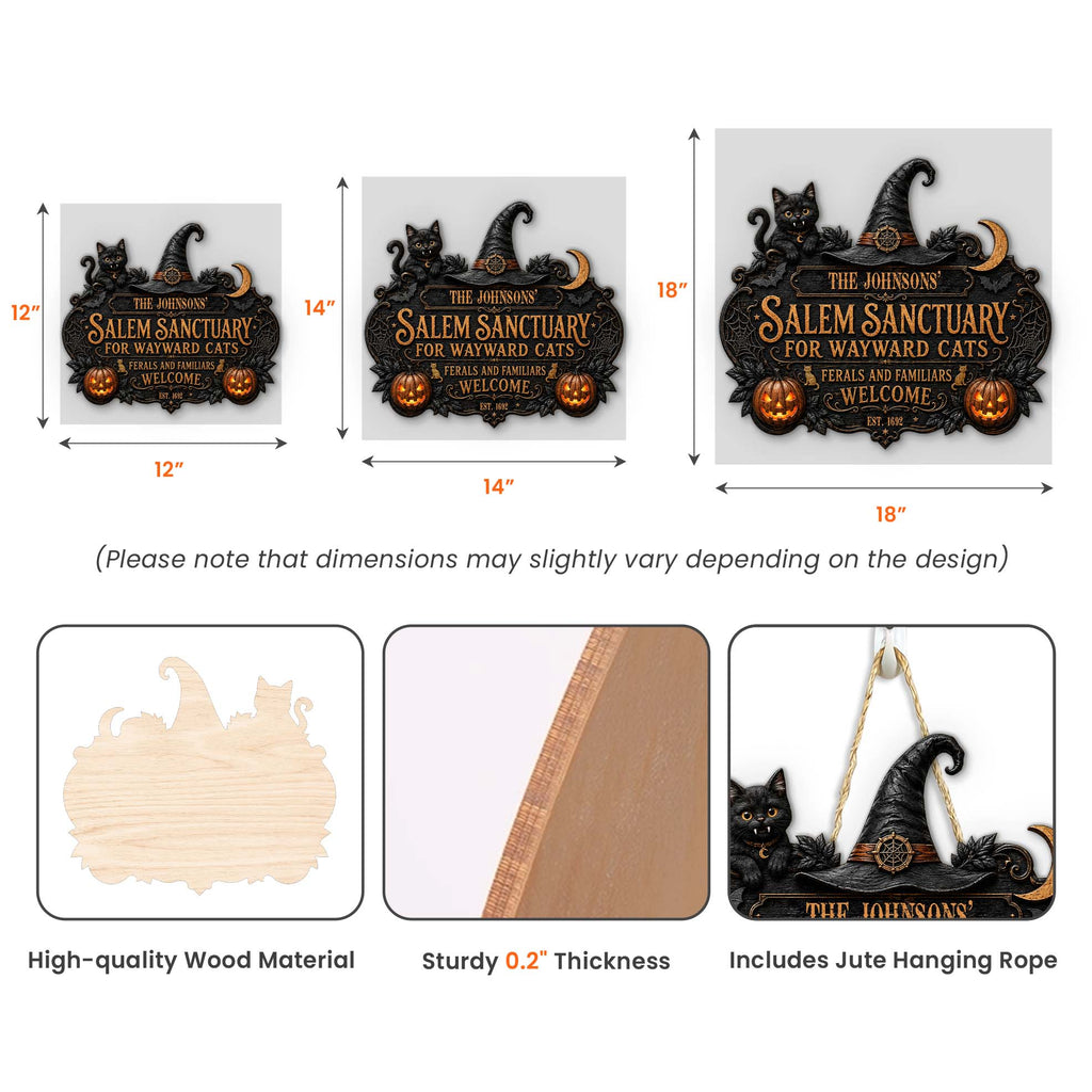 Salem Sanctuary For Wayward Cats Ferals And Familiars Welcome - Personalized Wood Sign