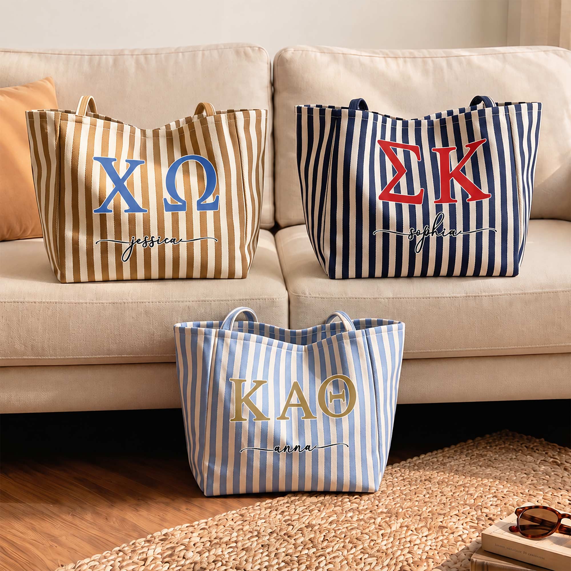 Sorority Greek Letters Monogram - Personalized Tote Bag