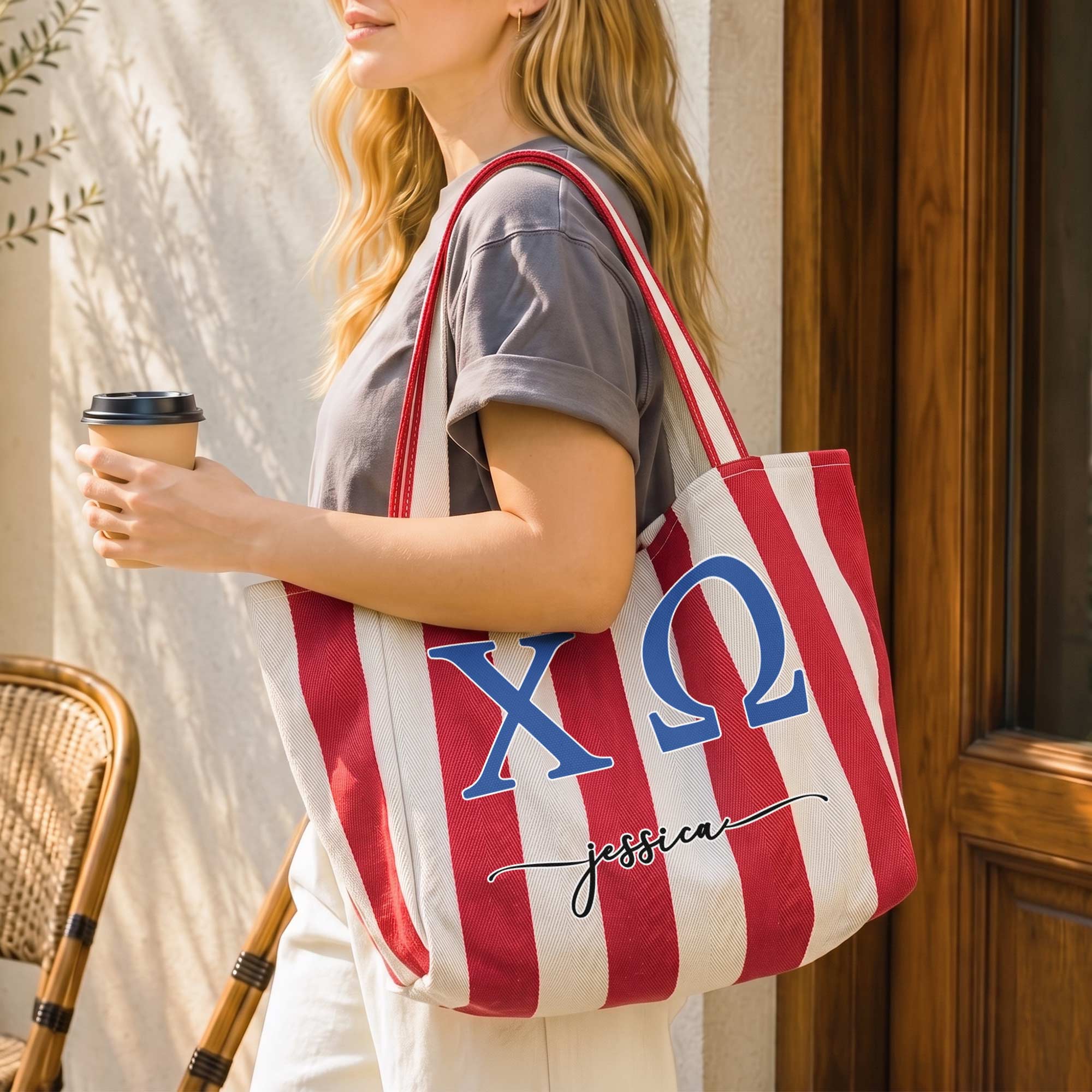Sorority Greek Letters Monogram - Personalized Tote Bag