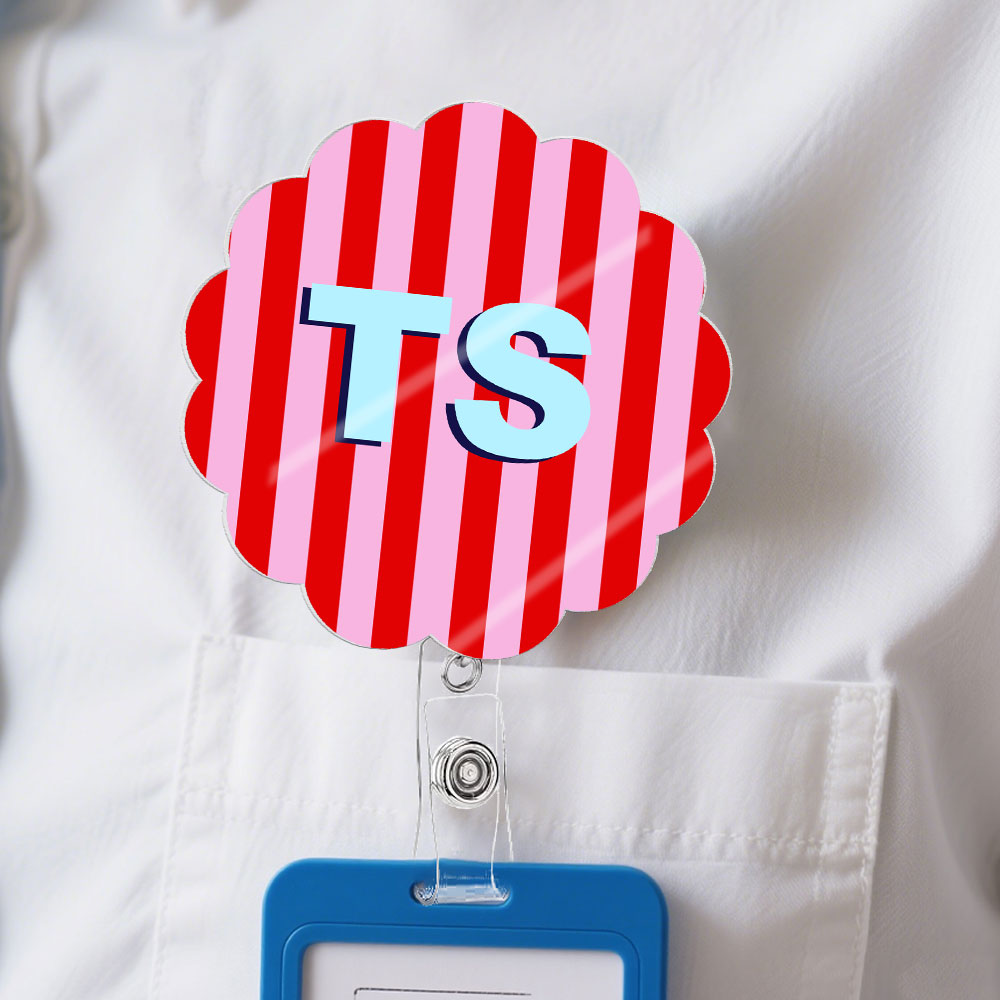 Stripe Shadow Initials Gift For Teacher Nurse Coworker - Personalized Acrylic Badge Reel