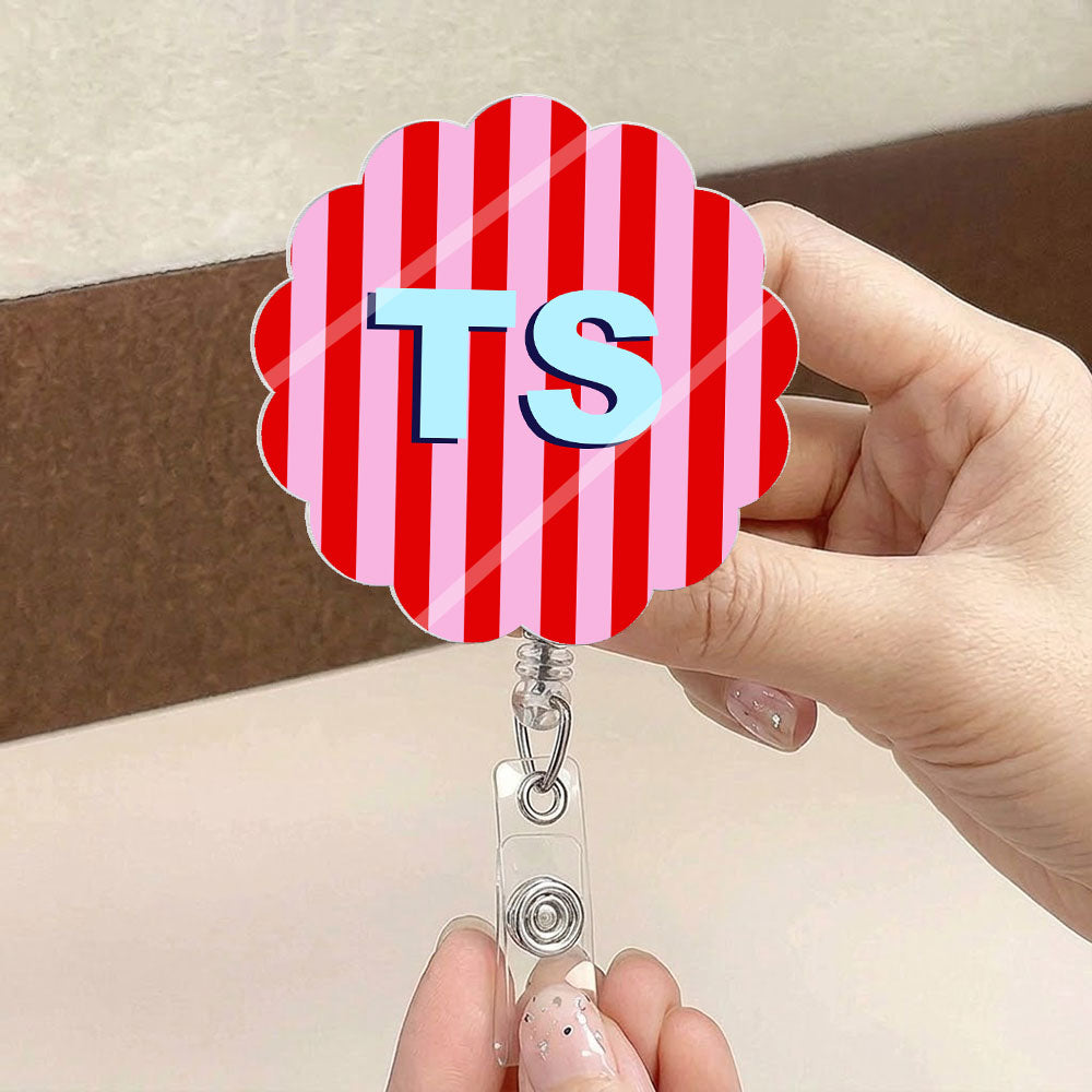 Stripe Shadow Initials Gift For Teacher Nurse Coworker - Personalized Acrylic Badge Reel