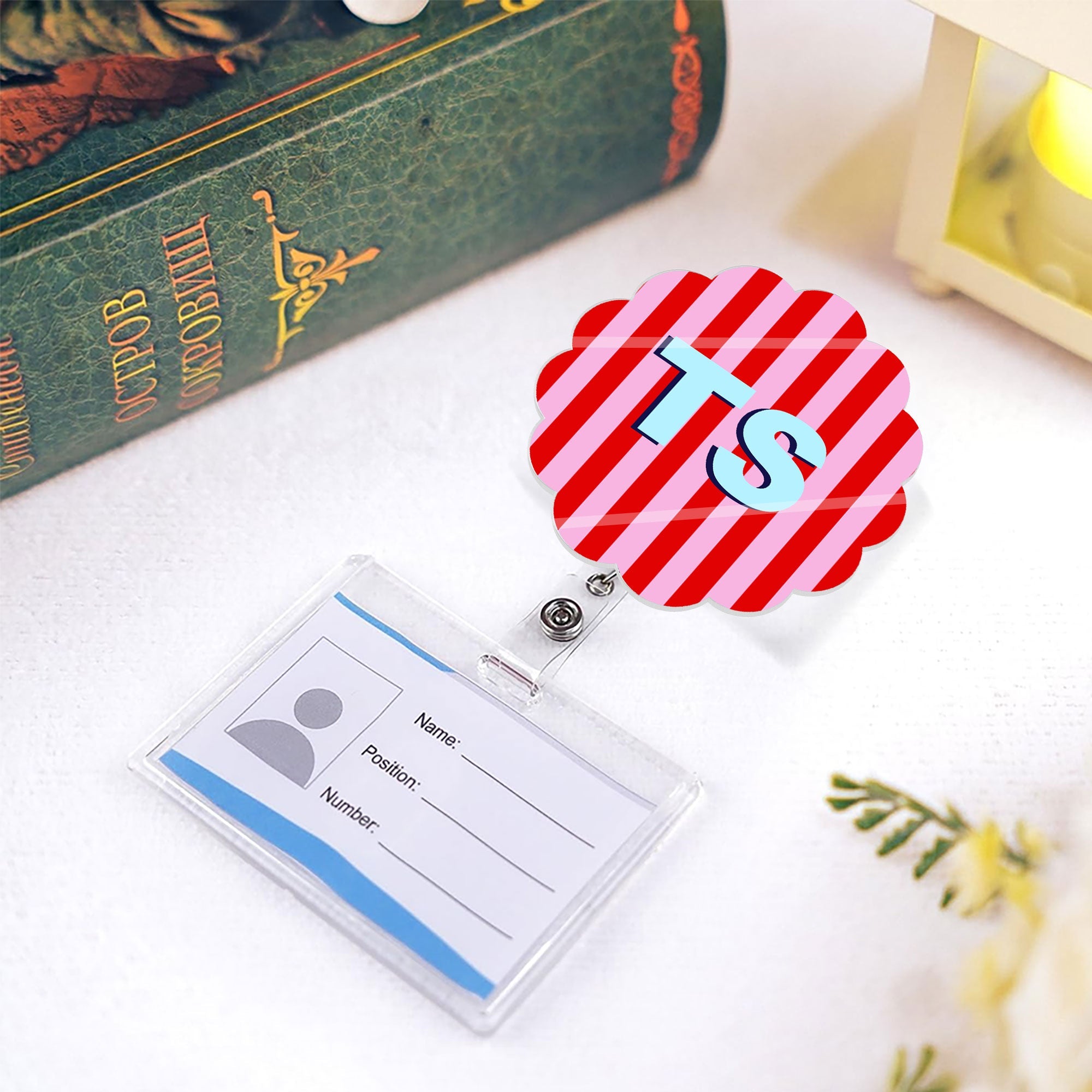 Stripe Shadow Initials Gift For Teacher Nurse Coworker - Personalized Acrylic Badge Reel