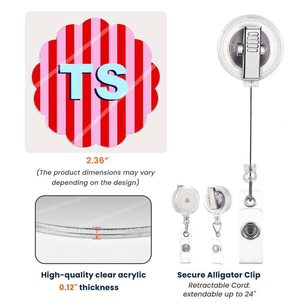 Stripe Shadow Initials Gift For Teacher Nurse Coworker - Personalized Acrylic Badge Reel
