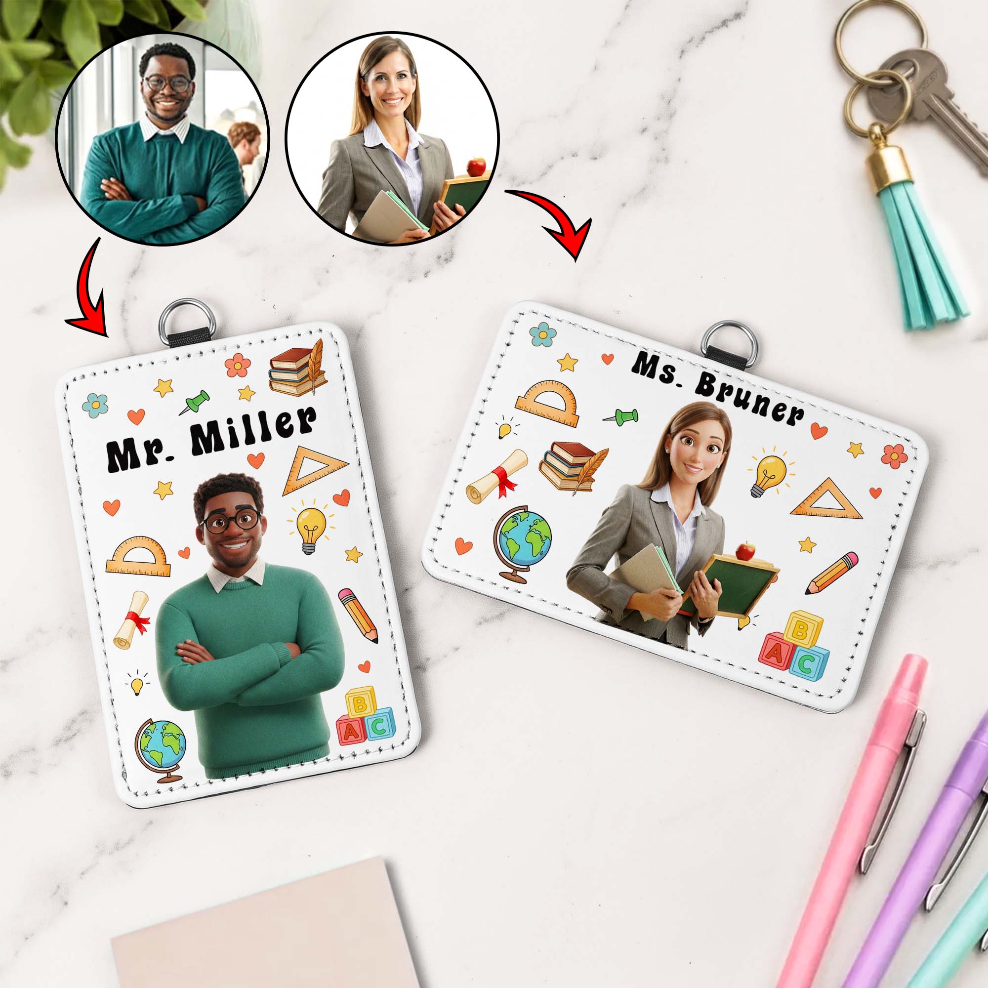 Teacher Cartoon Version - Personalized Badge Holder