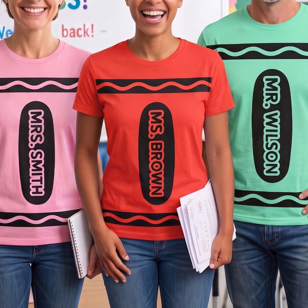 Teacher Crayon Custom Name Back To School Halloween - Personalized Shirt