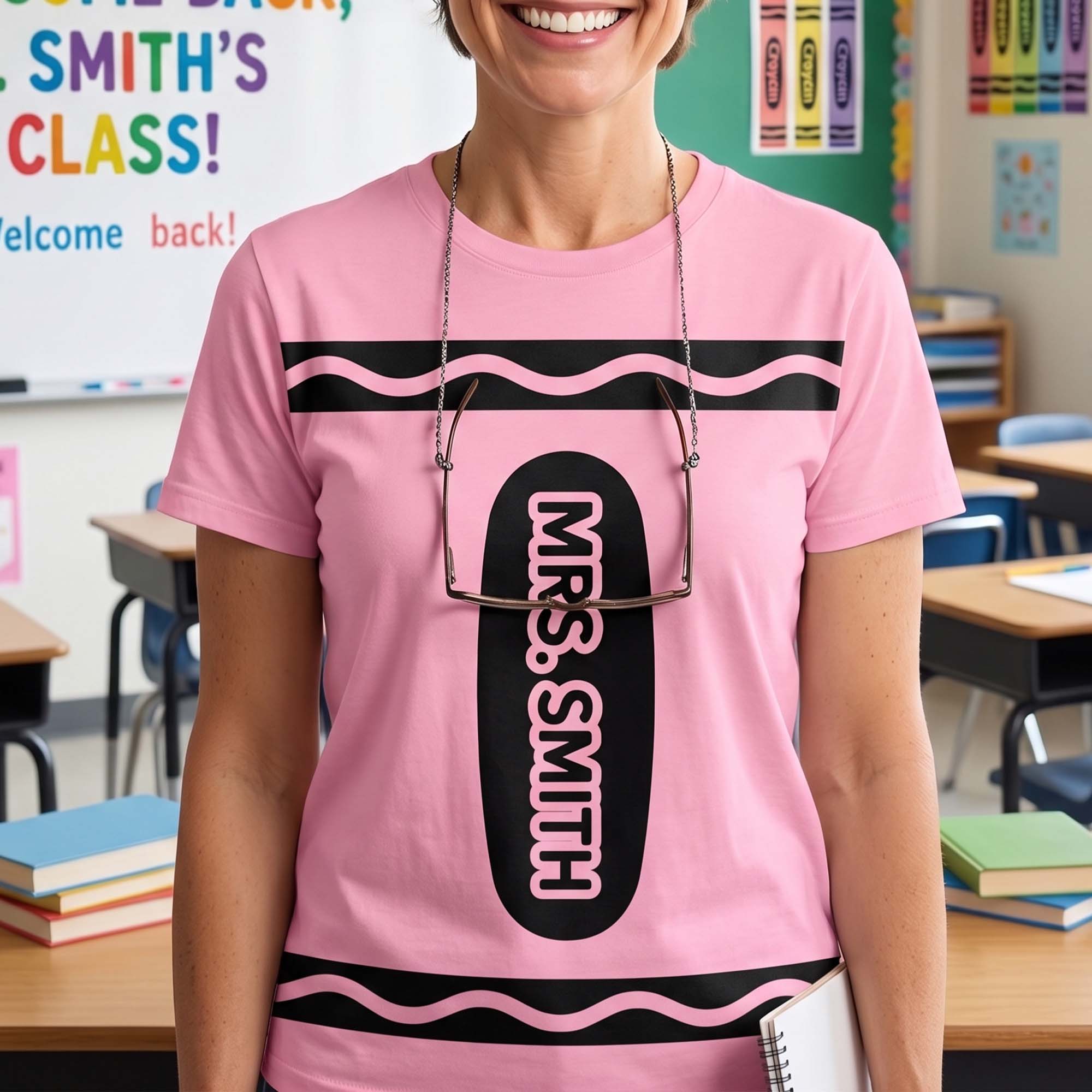 Teacher Crayon Custom Name Back To School Halloween - Personalized Shirt