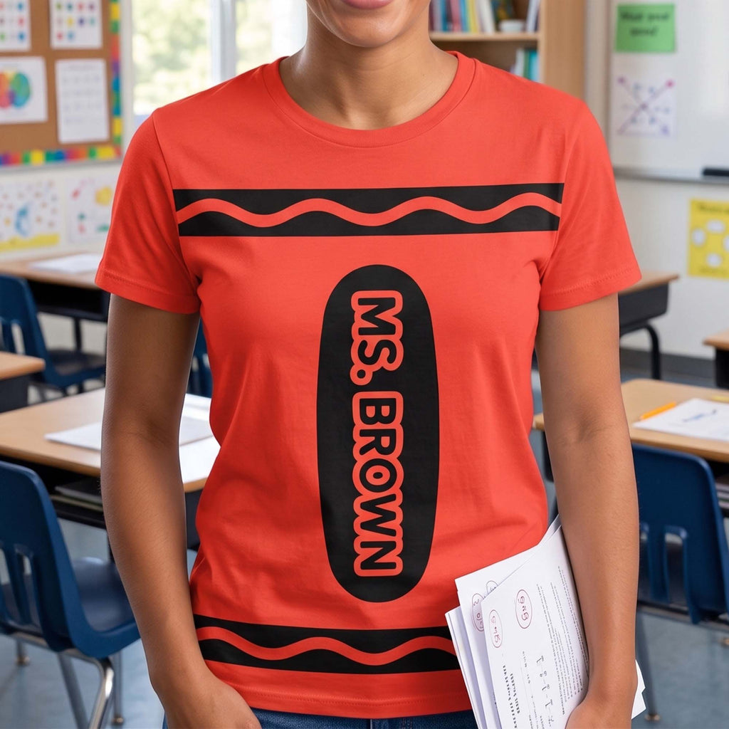 Teacher Crayon Custom Name Back To School Halloween - Personalized Shirt