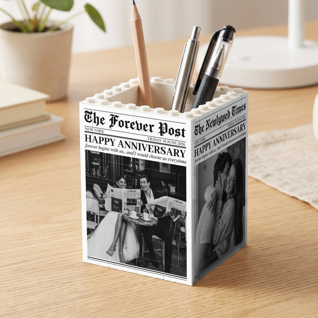 The Forever Post - Love Newspaper Custom Couples Photo, Special Date - Personalized Pen Holder