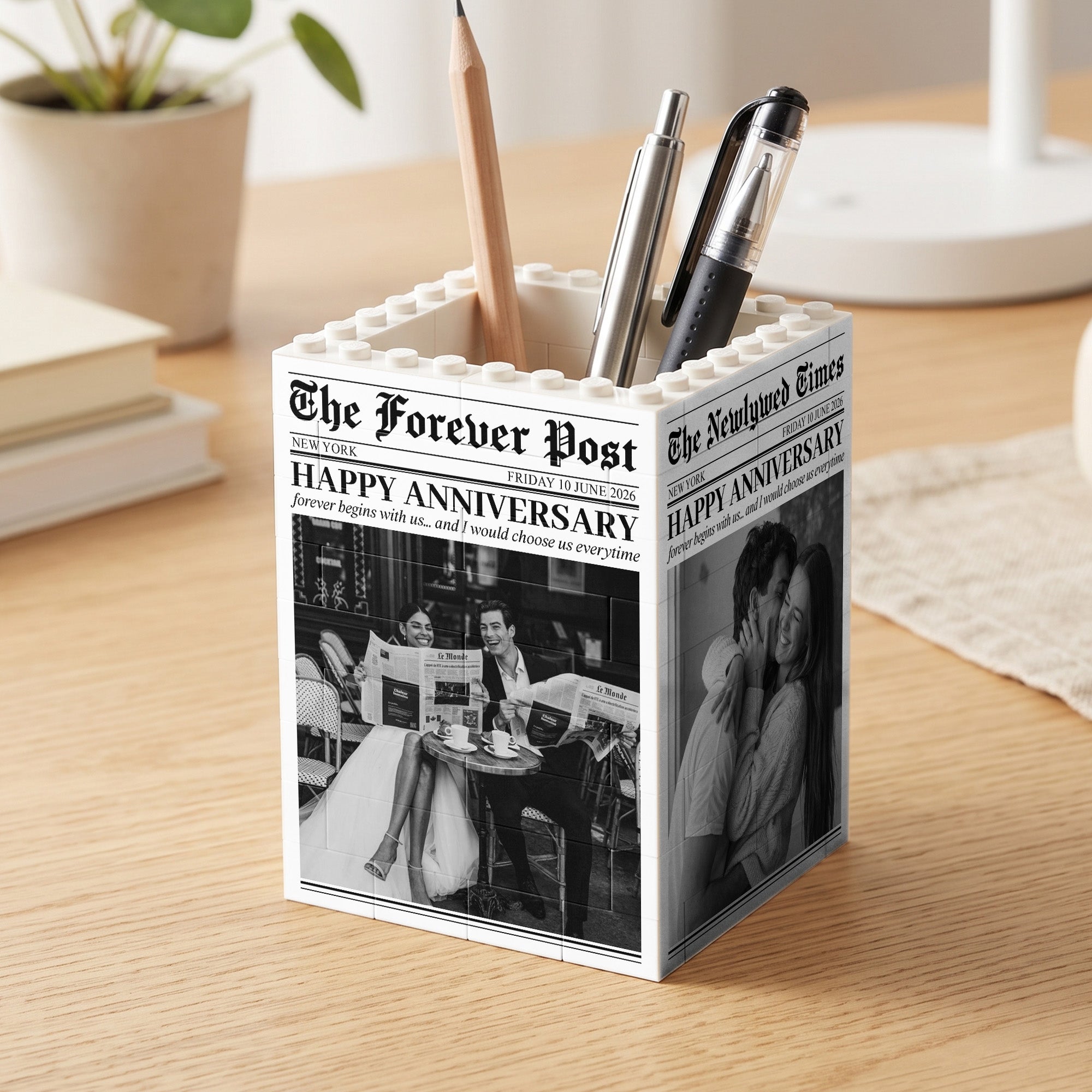 The Forever Post - Love Newspaper Custom Couples Photo, Special Date - Personalized Pen Holder
