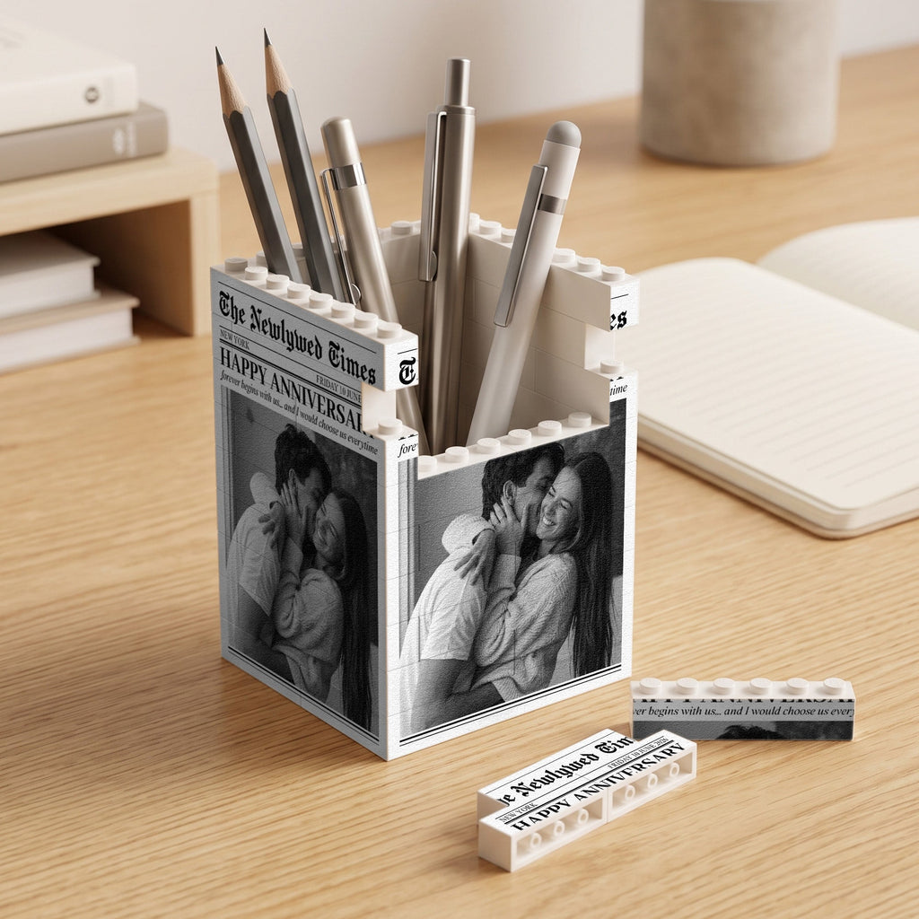 The Forever Post - Love Newspaper Custom Couples Photo, Special Date - Personalized Pen Holder