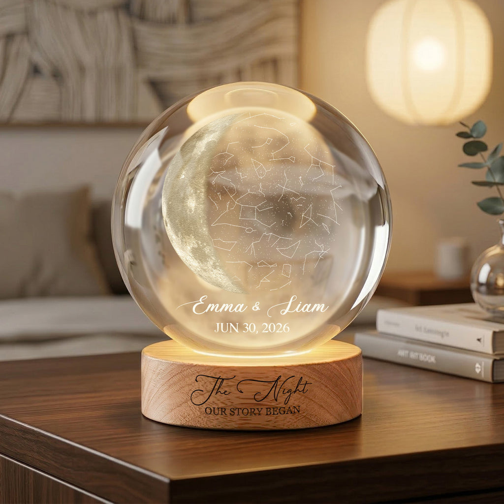 The Night Our Story Began Crystal Ball Night Light Anniversary Gifts - Personalized Night Light