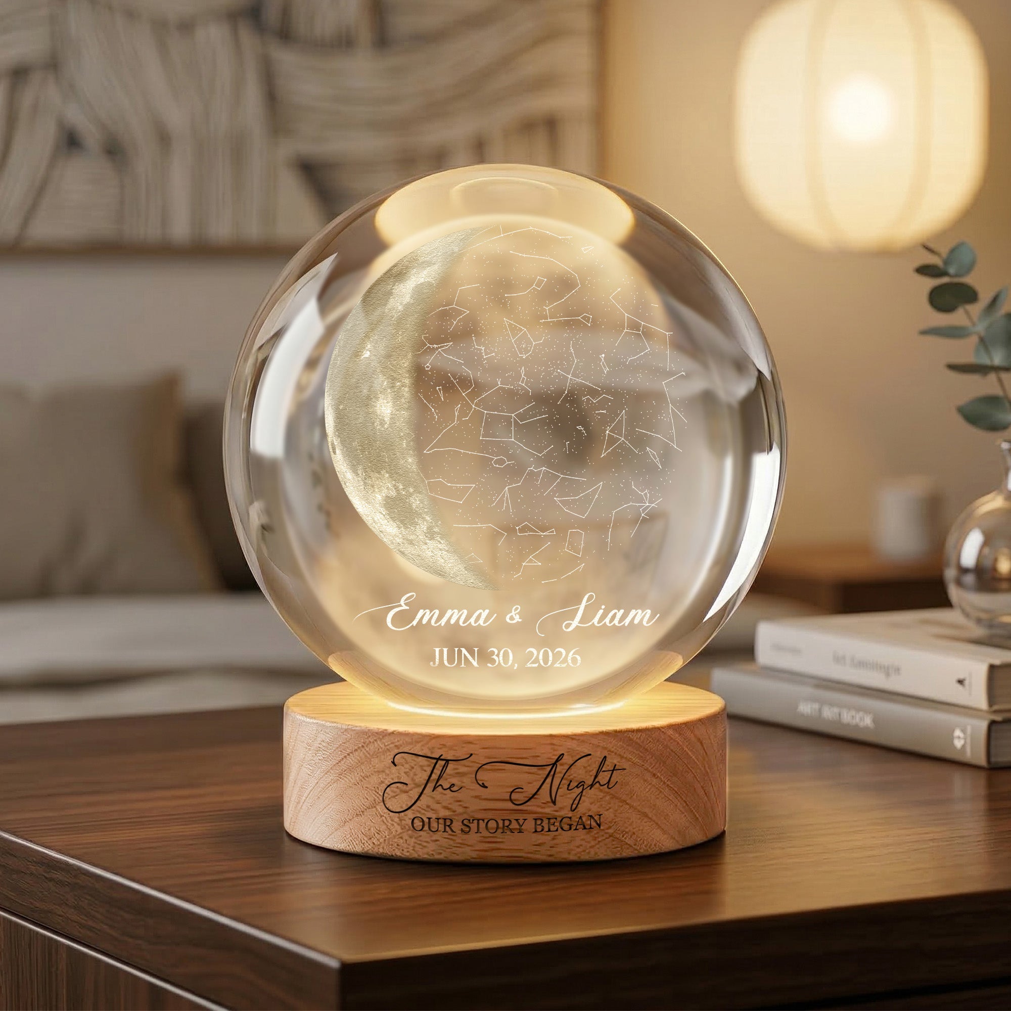 The Night Our Story Began Crystal Ball Night Light Anniversary Gifts - Personalized Night Light
