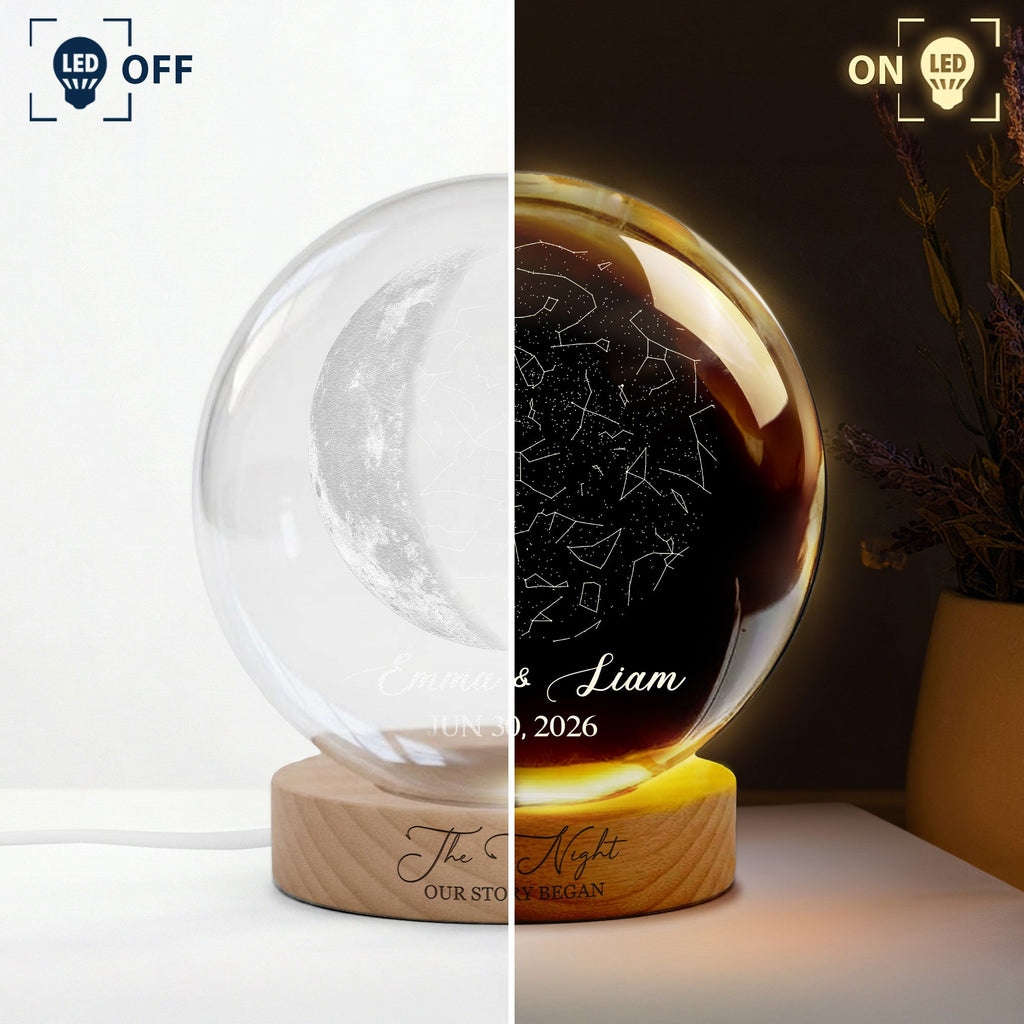 The Night Our Story Began Crystal Ball Night Light Anniversary Gifts - Personalized Night Light