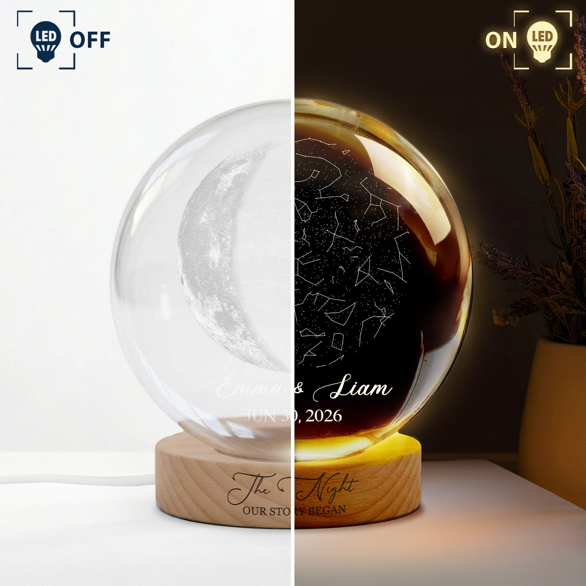 The Night Our Story Began Crystal Ball Night Light Anniversary Gifts - Personalized Night Light