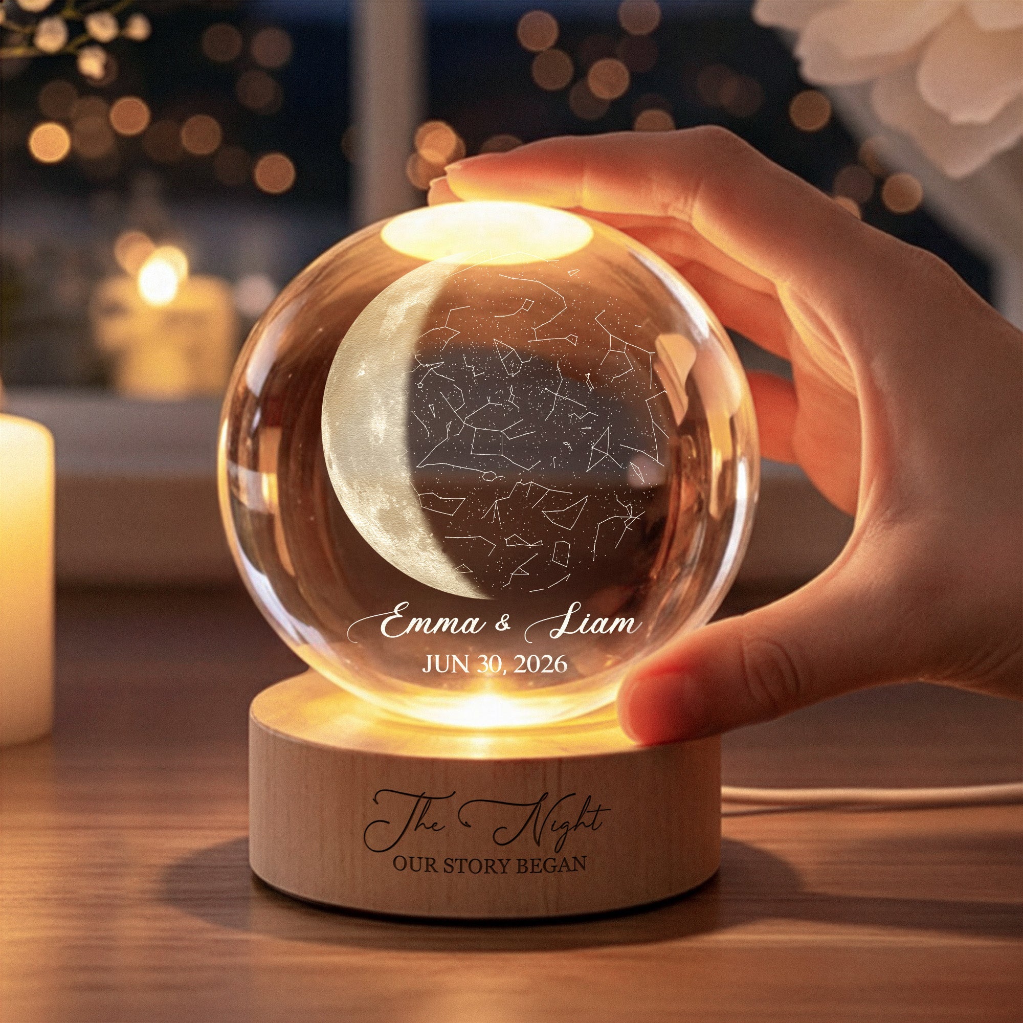 The Night Our Story Began Crystal Ball Night Light Anniversary Gifts - Personalized Night Light
