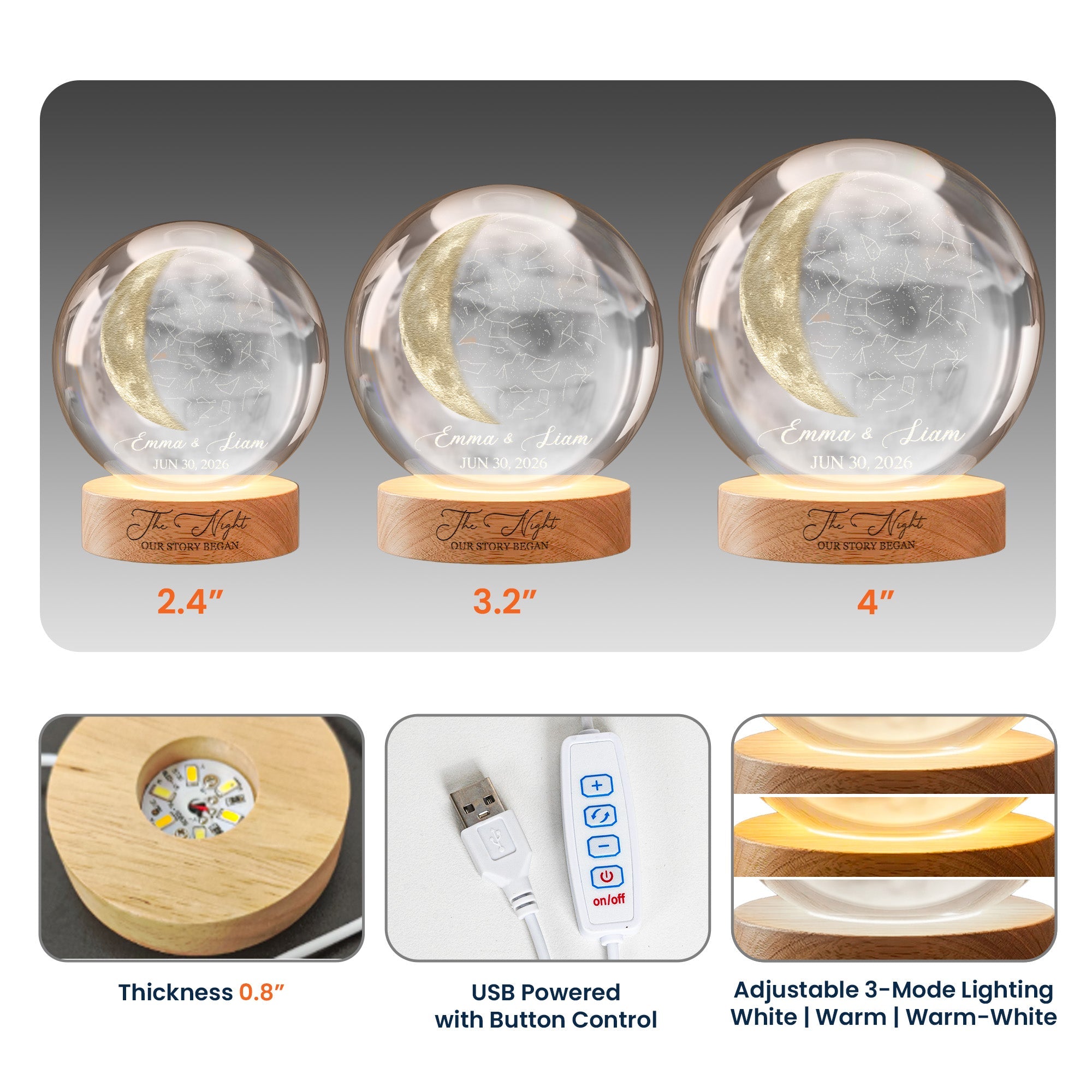 The Night Our Story Began Crystal Ball Night Light Anniversary Gifts - Personalized Night Light