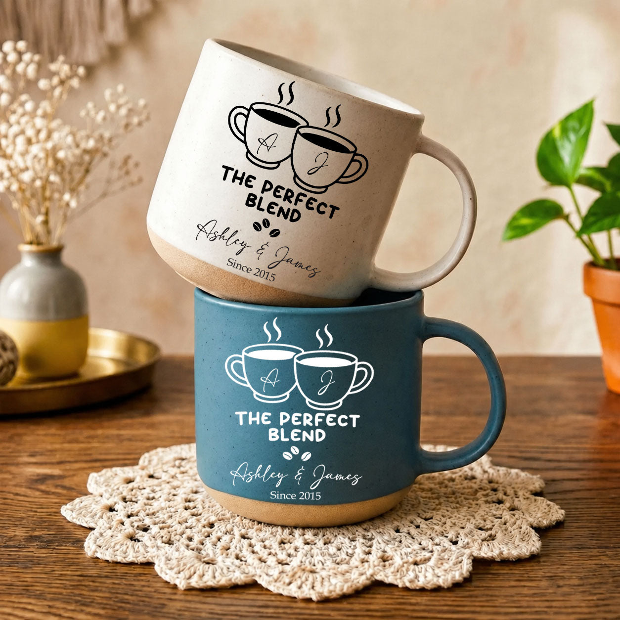 The Perfect Blend - Matching Coffee Pottery Mug For Couples - Personalized Mug