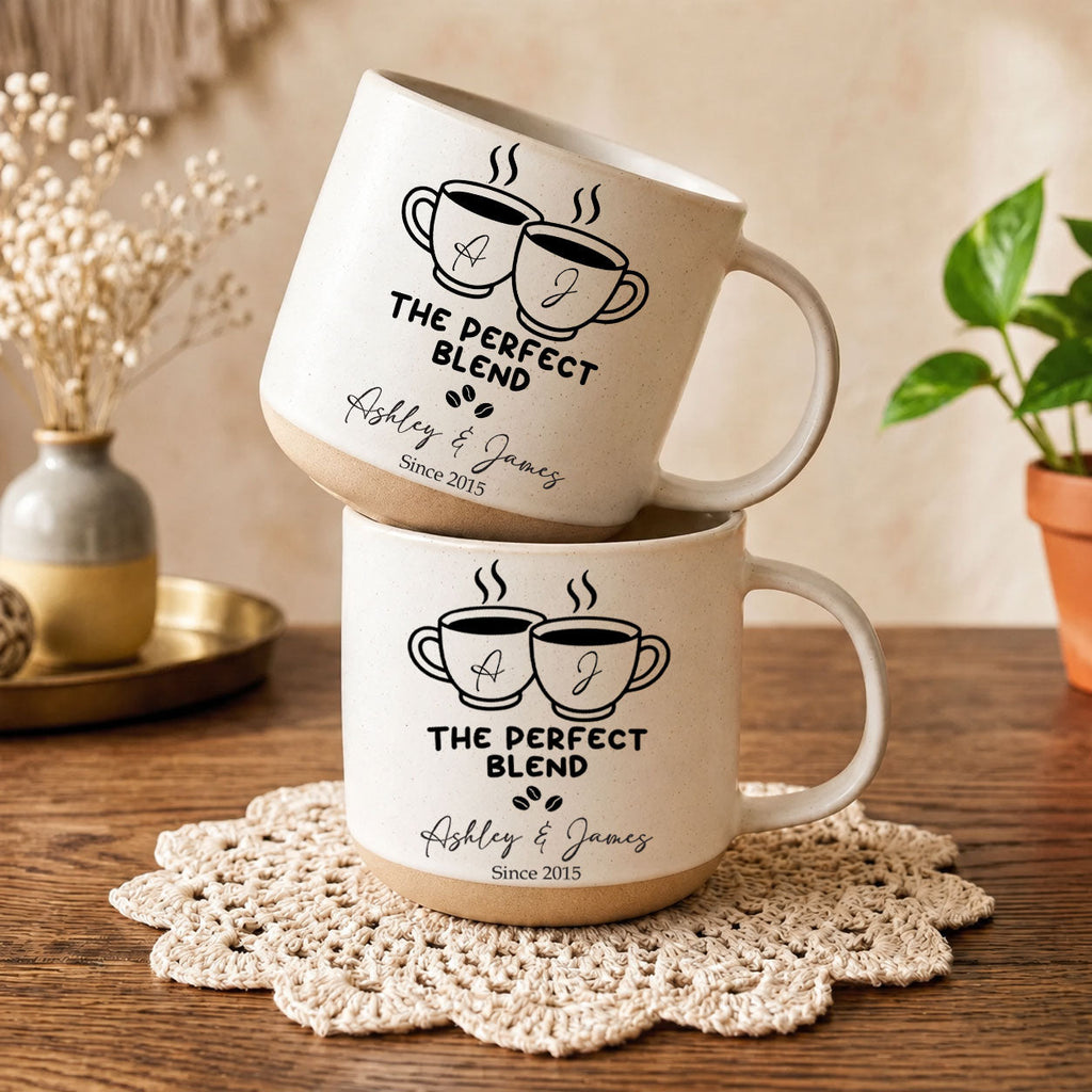 The Perfect Blend - Matching Coffee Pottery Mug For Couples - Personalized Mug