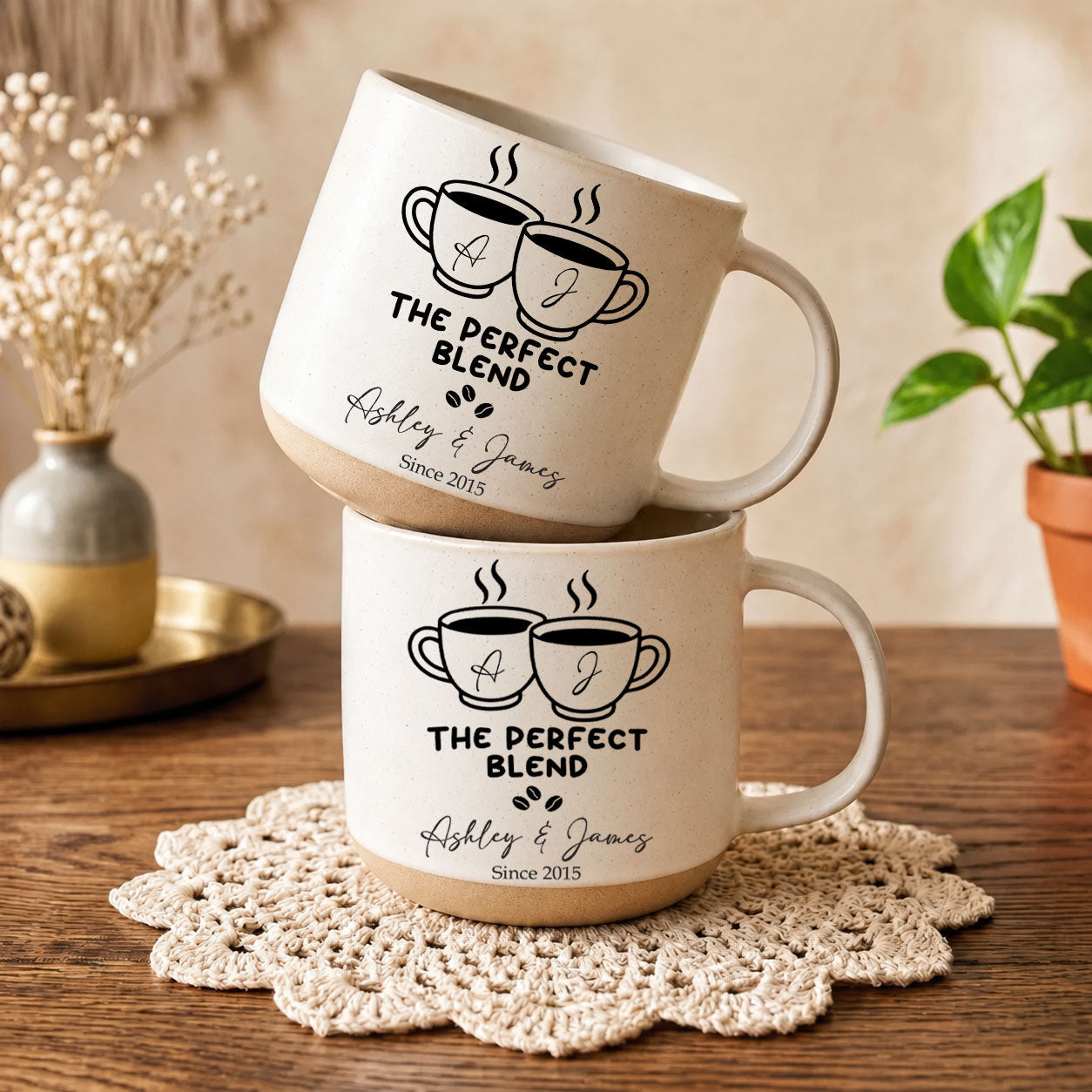The Perfect Blend - Matching Coffee Pottery Mug For Couples - Personalized Mug