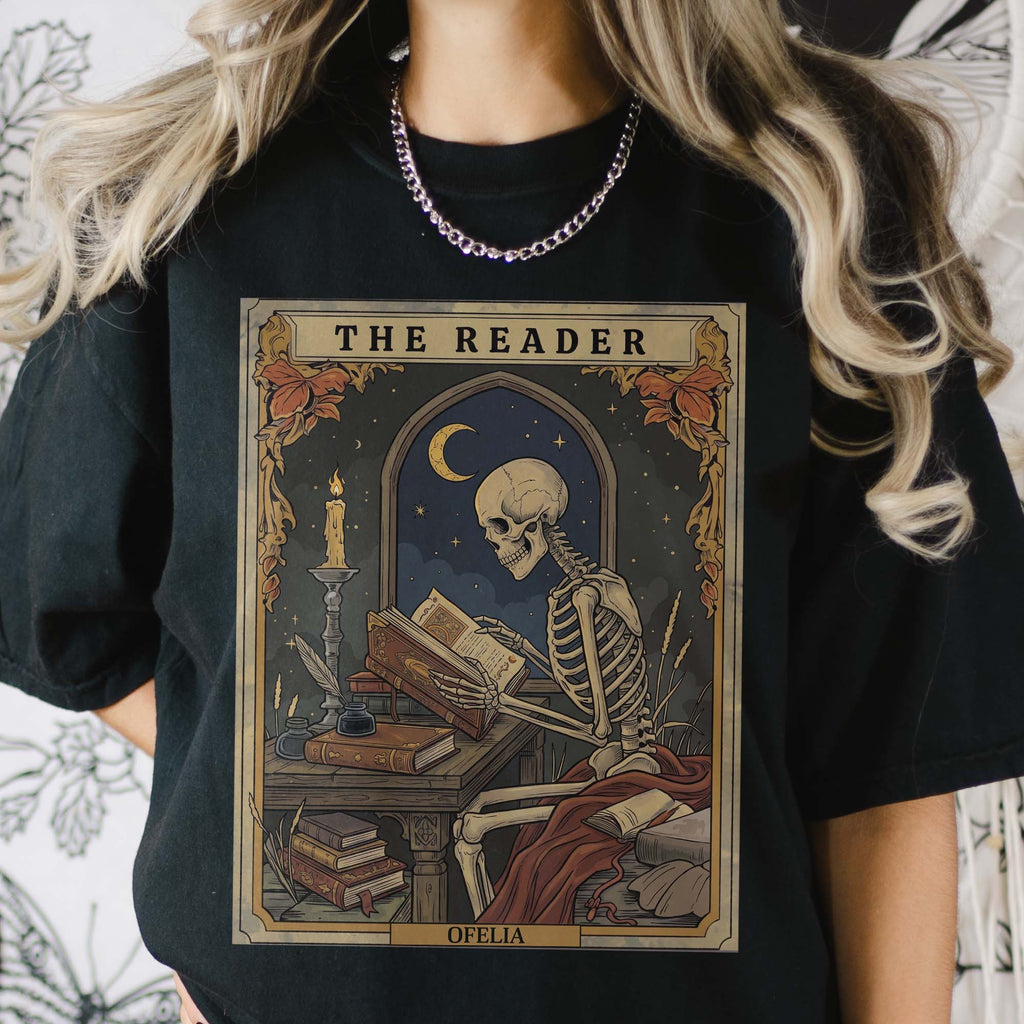 The Reader Tarot Card, Skeleton Reading Book - Personalized Shirt