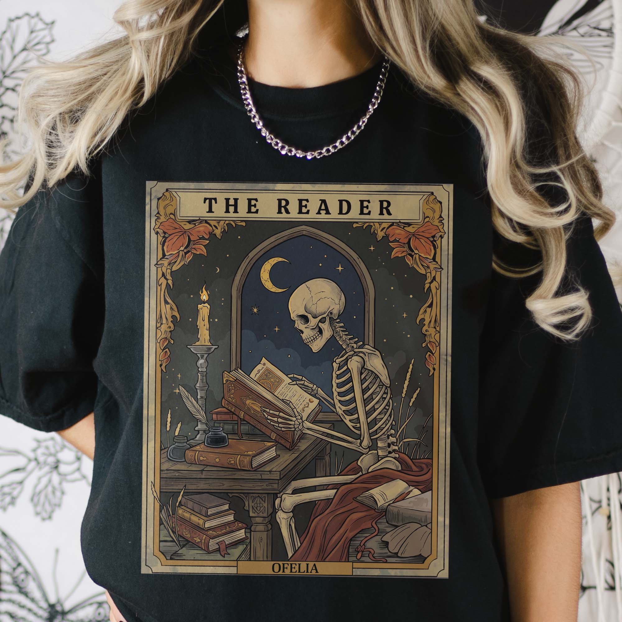 The Reader Tarot Card, Skeleton Reading Book - Personalized Shirt