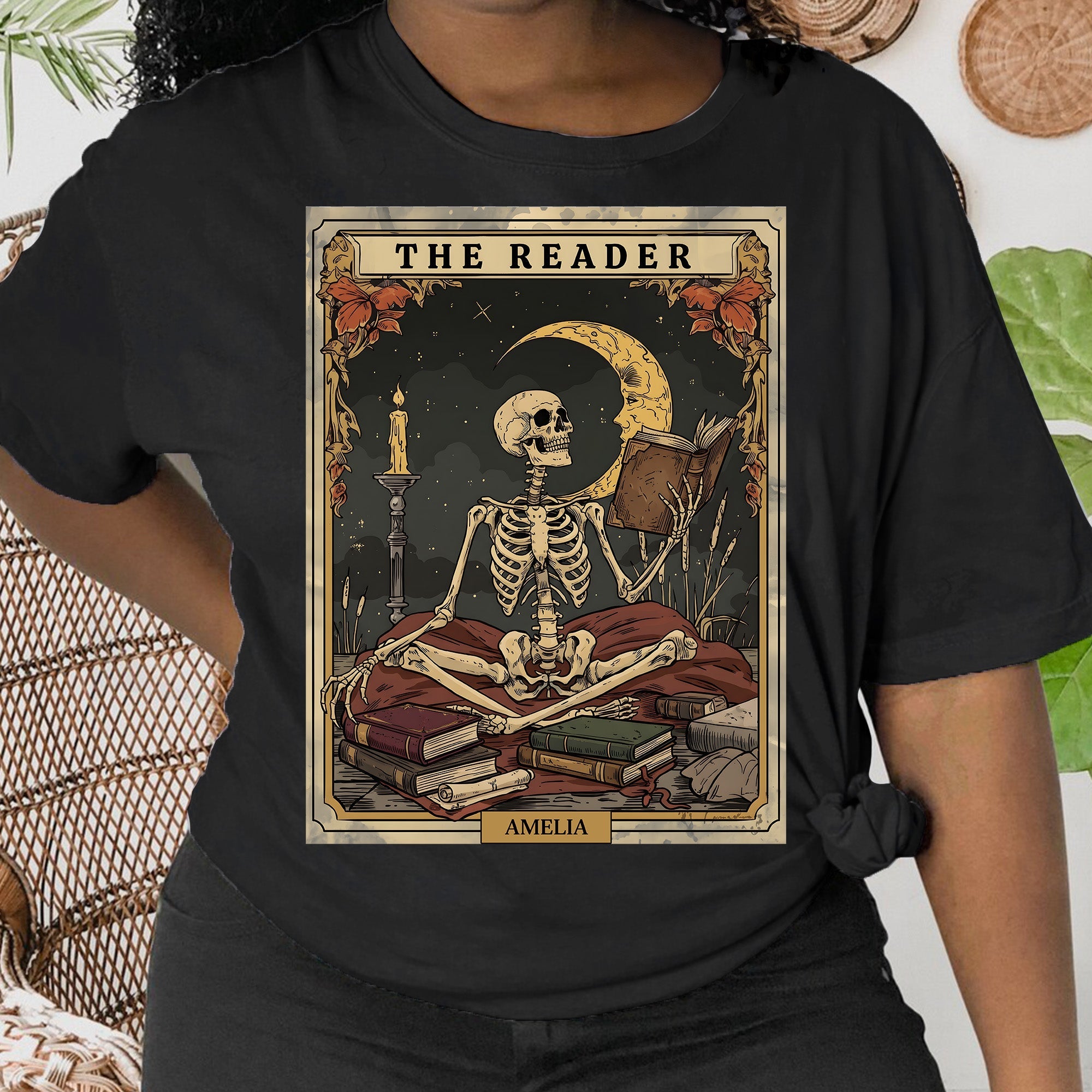 The Reader Tarot Card, Skeleton Reading Book - Personalized Shirt