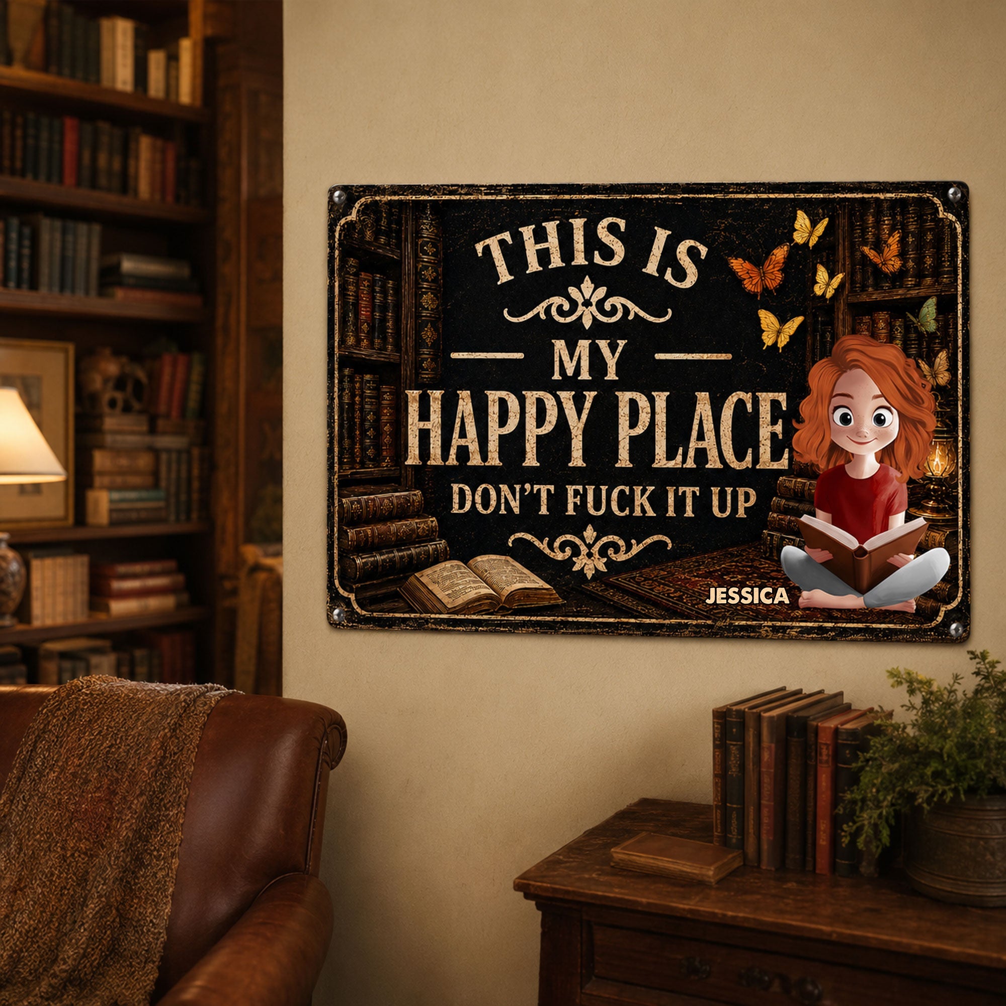 This Is My Happy Place - Funny Metal Sign For Book, Library, For Daughter - Personalized Metal Sign