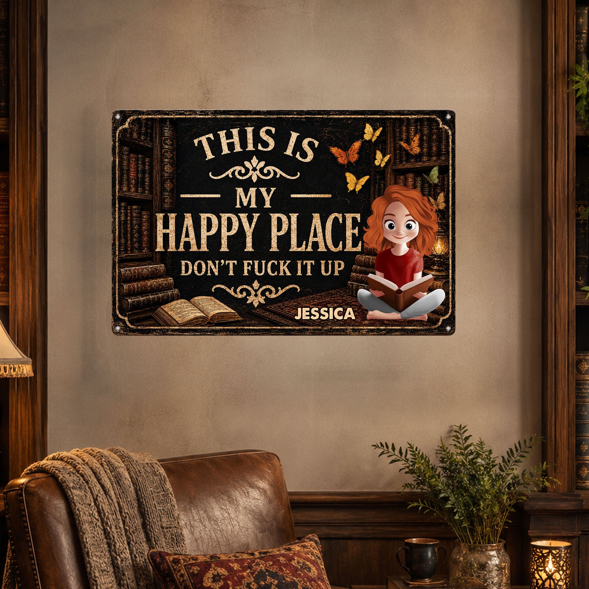 This Is My Happy Place - Funny Metal Sign For Book, Library, For Daughter - Personalized Metal Sign