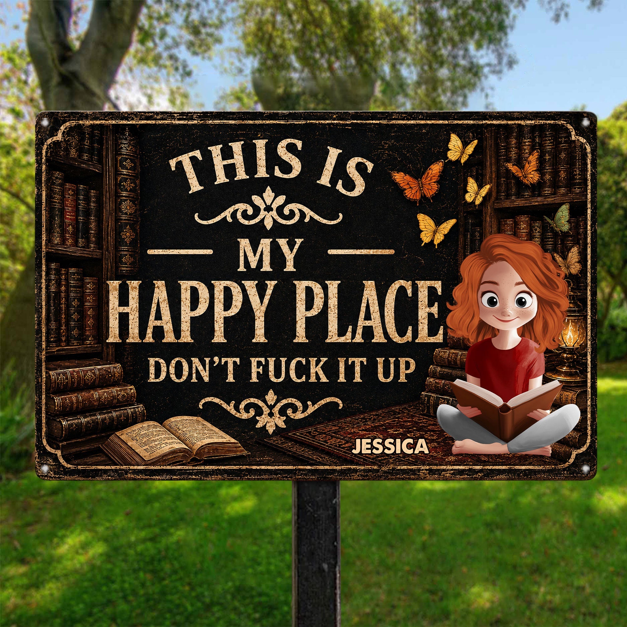 This Is My Happy Place - Funny Metal Sign For Book, Library, For Daughter - Personalized Metal Sign