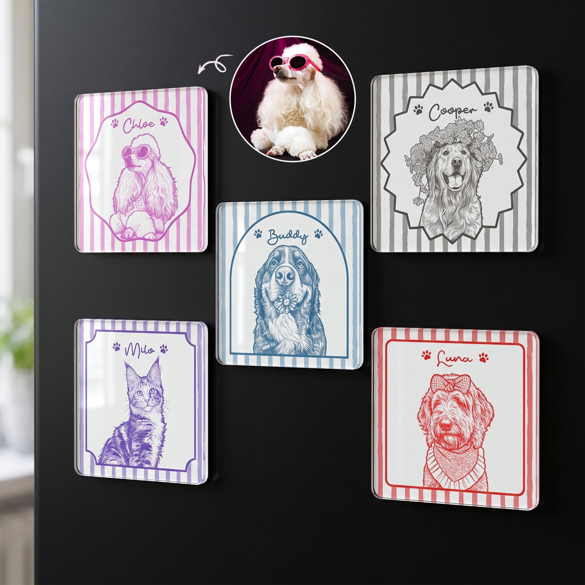 Turn Pet Photo Into Art - Gifts For Dog Lovers, Cat Lovers - Vintage Frame - Personalized Magnet