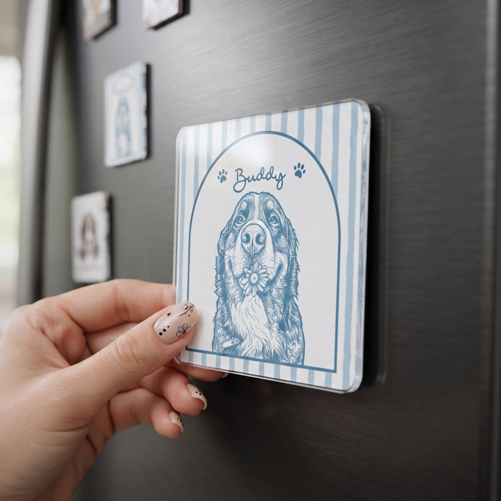 Turn Pet Photo Into Art - Gifts For Dog Lovers, Cat Lovers - Vintage Frame - Personalized Magnet