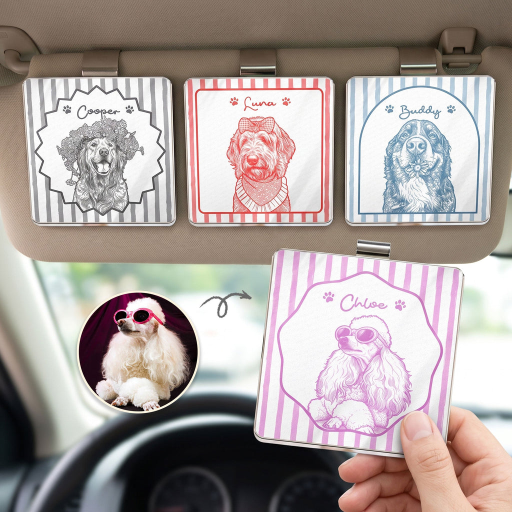 Turn Pets' Photo Into Art - Vintage Stripe - Personalized Car Visor Clip