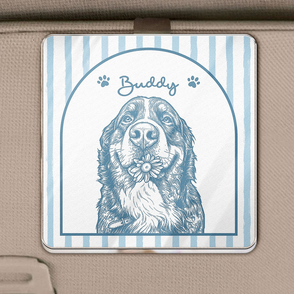 Turn Pets' Photo Into Art - Vintage Stripe - Personalized Car Visor Clip