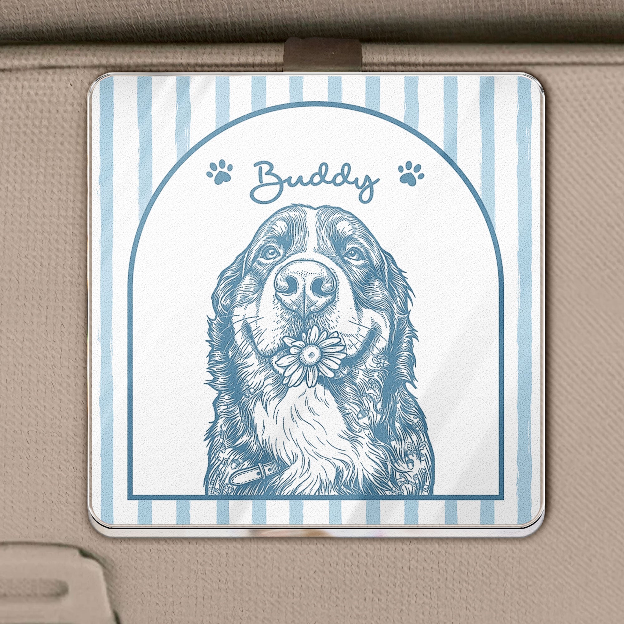 Turn Pets' Photo Into Art - Vintage Stripe - Personalized Car Visor Clip