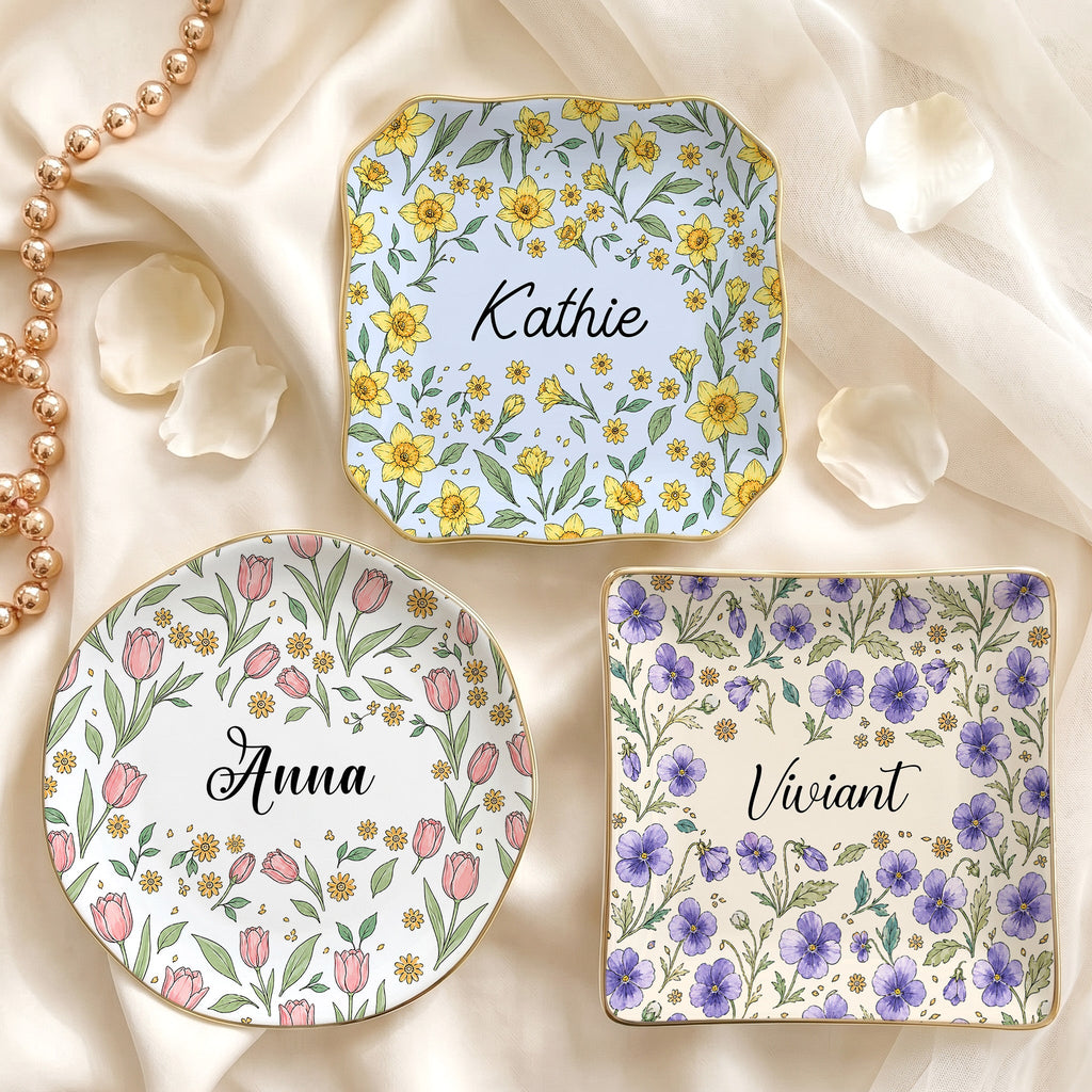 Vintage Birth Flower Wedding Bridesmaid Birthday Stocking - Personalized Jewelry Dish