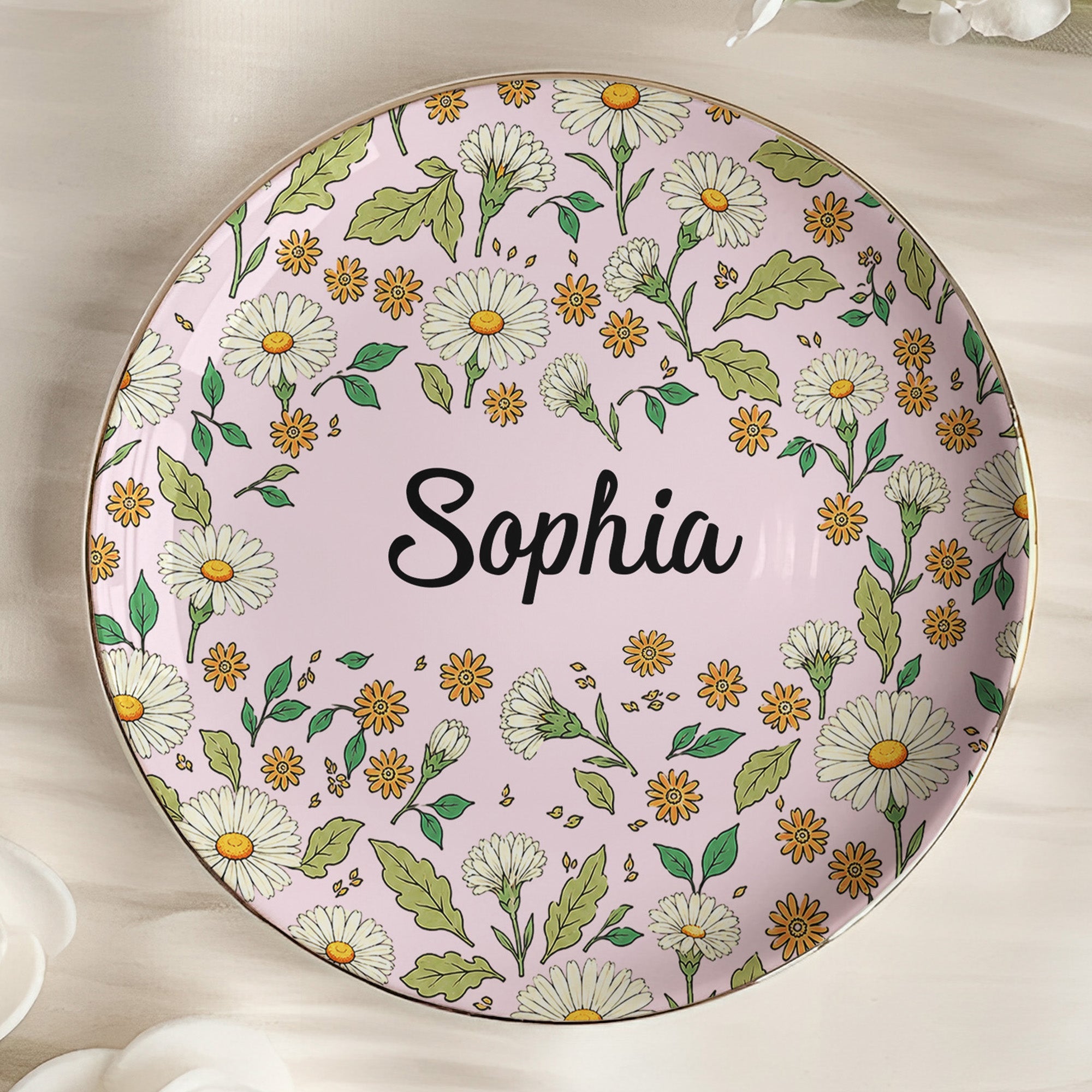 Vintage Birth Flower Wedding Bridesmaid Birthday Stocking - Personalized Jewelry Dish